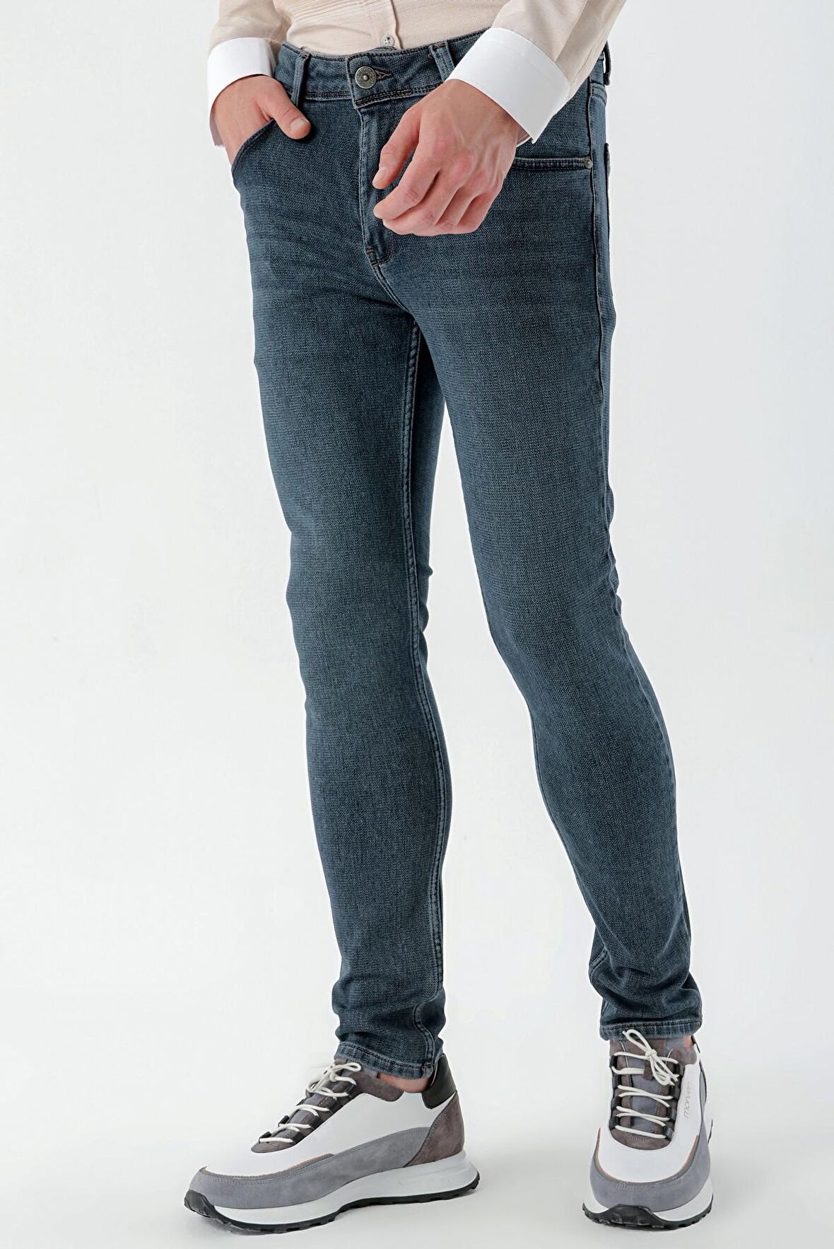  Erkek KAHVE Denim Slim Fit Jean Kot Pantolon