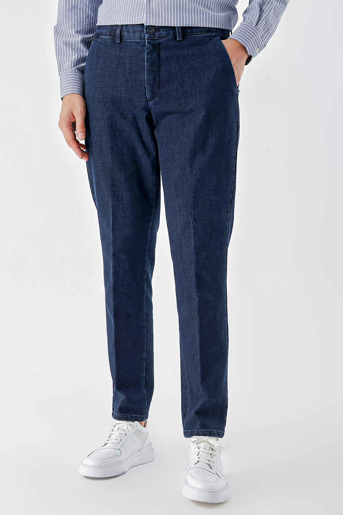  Erkek Lacivert Pamuk Yan Cep Dynamic Fit Chino Pantolon