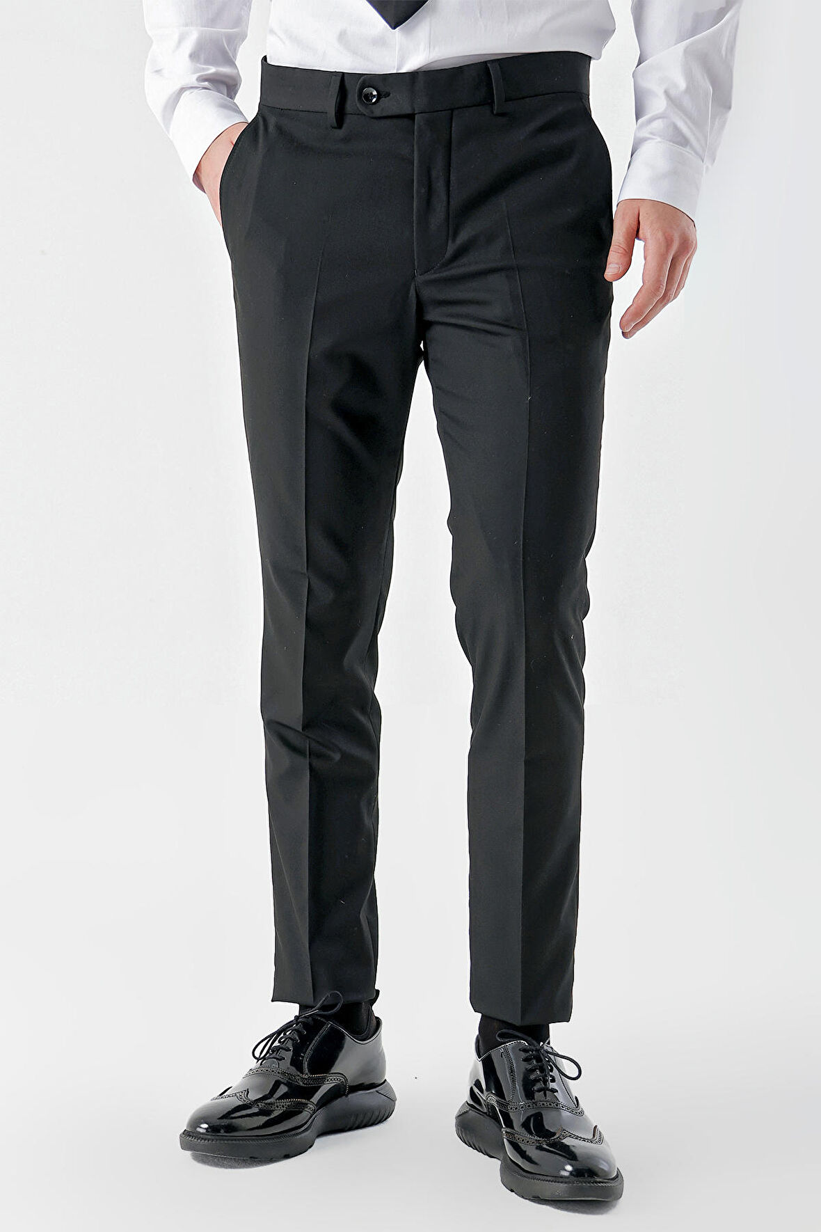  Erkek Siyah Poliviskon Basic Düz Desen Slim Fit Classic Pantolon