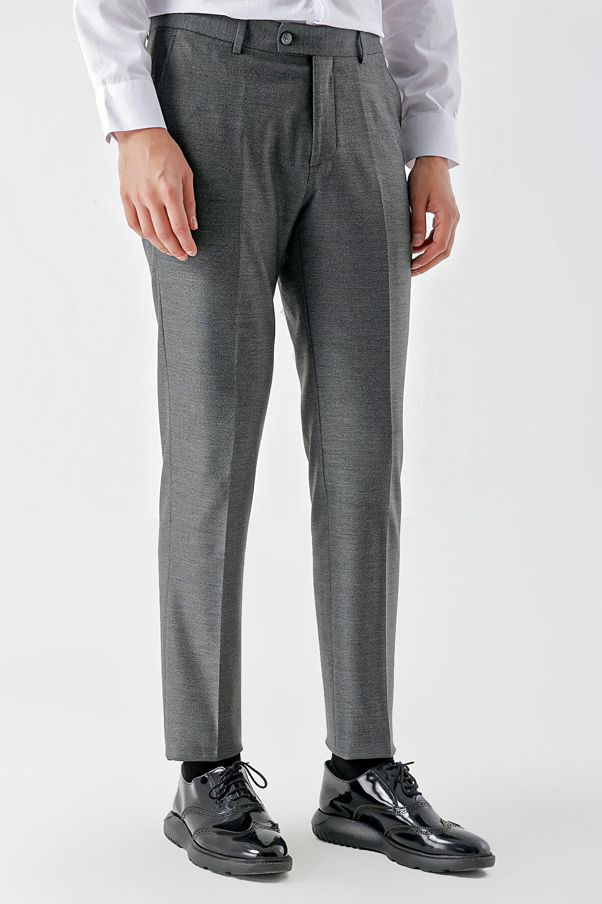  Erkek Gri Poliviskon Trend Desenli Slim Fit Classic Pantolon