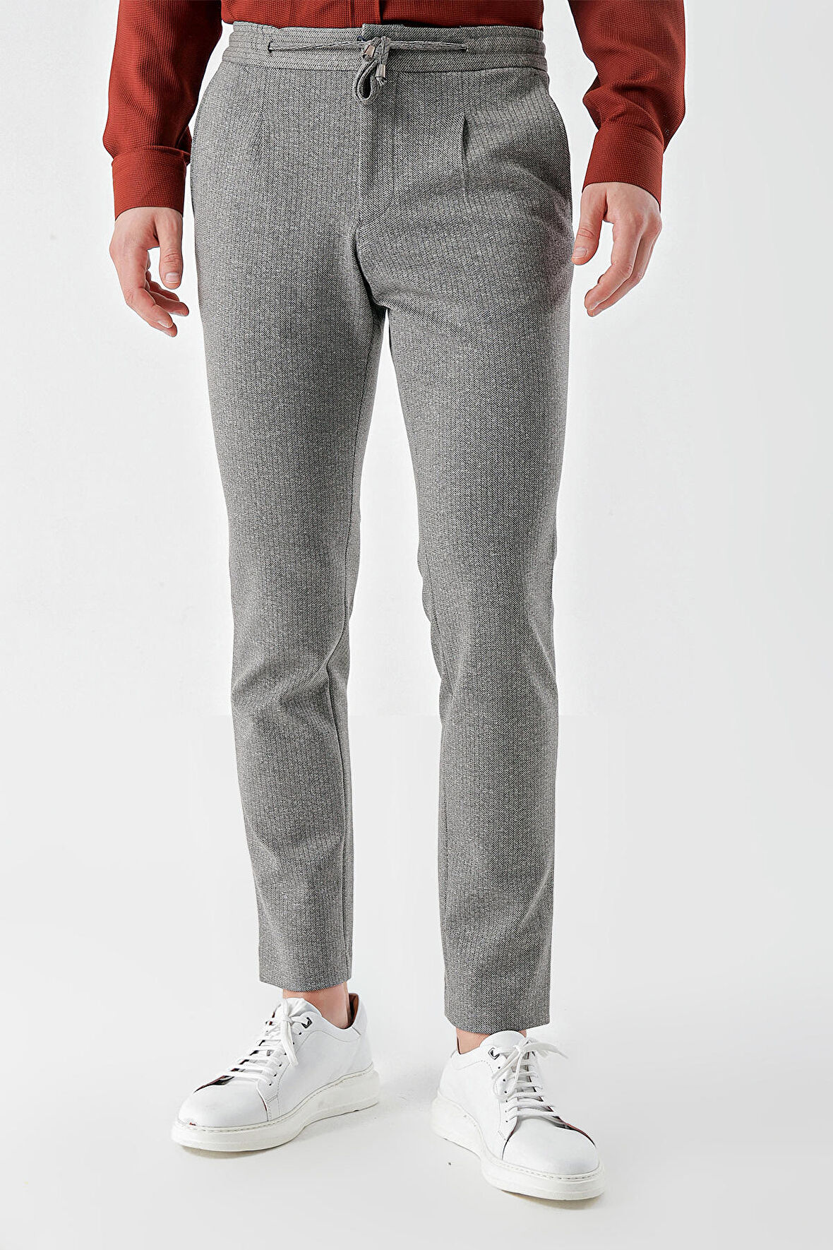  Erkek Gri Poliviskon Trend İpli Jogger Slim Fit Spor Pantolon