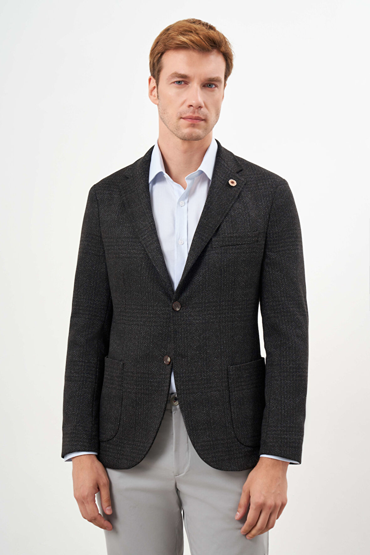  Erkek Siyah Örme Slim Fit Torba Cep Mono Yaka Spor Ceket