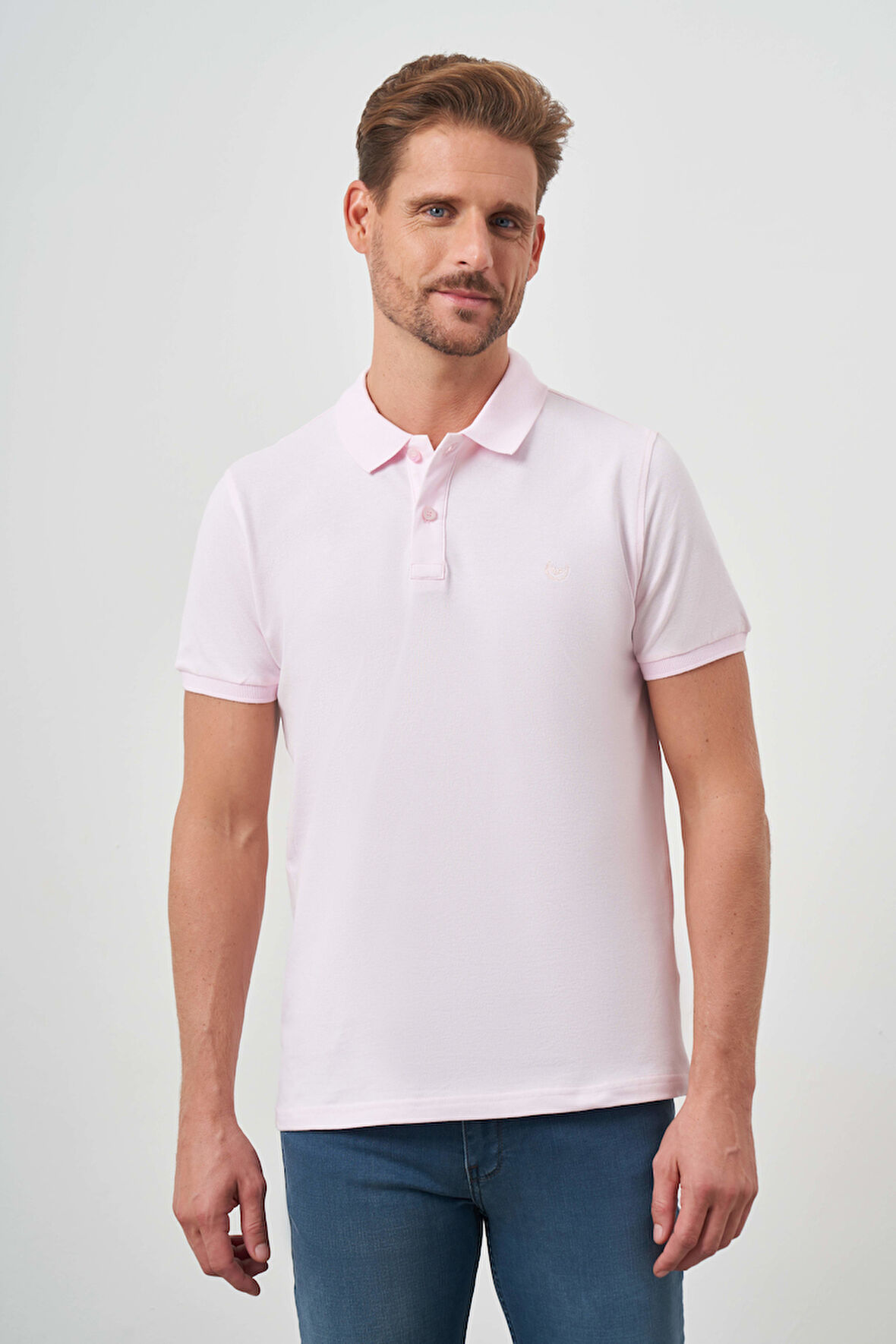  Erkek Pembe Basic Polo Yaka Dynamic Fit T-Shirt