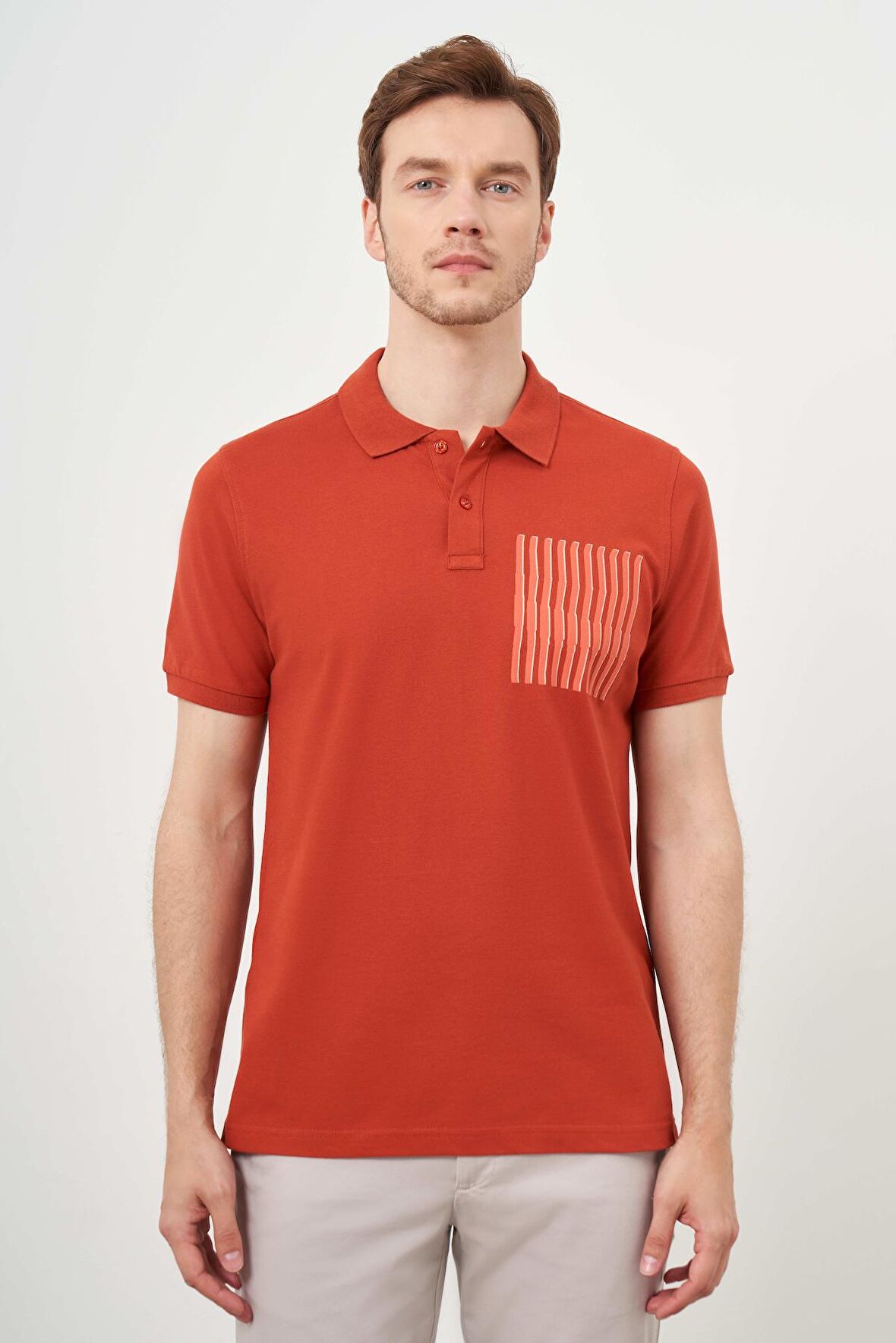  Erkek Tarçın Trend Compact Düz Pike Polo Yaka T-Shirt