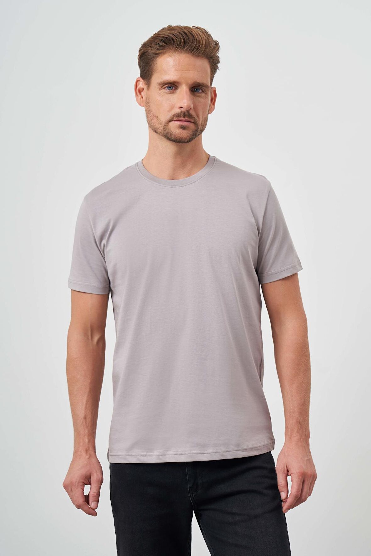  Erkek Antrasit Basic Bisiklet Yaka Dynamic Fit T-Shirt