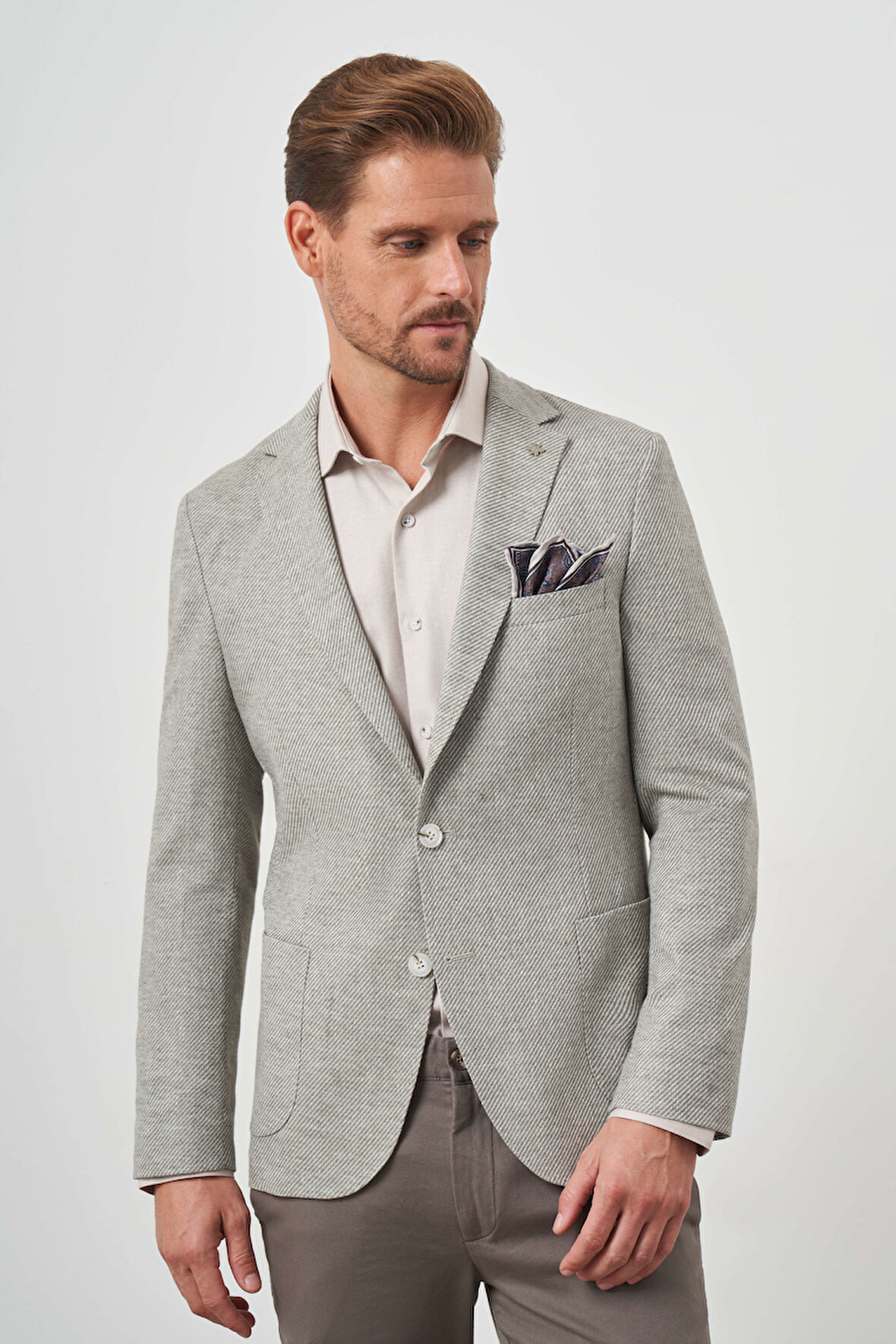  Erkek Çağla Yeşili Dokuma Slim Fit Torba Cep Mono Yaka Spor Ceket
