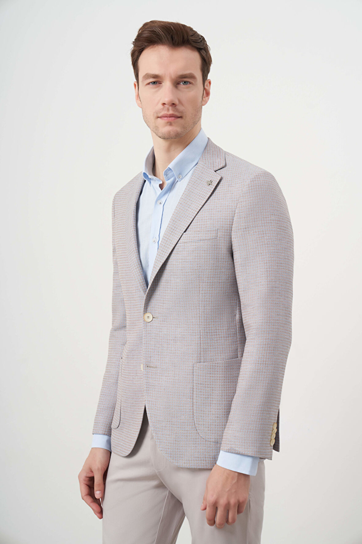  Erkek A. MAVİ Dokuma Slim Fit Torba Cep Mono Yaka Spor Ceket