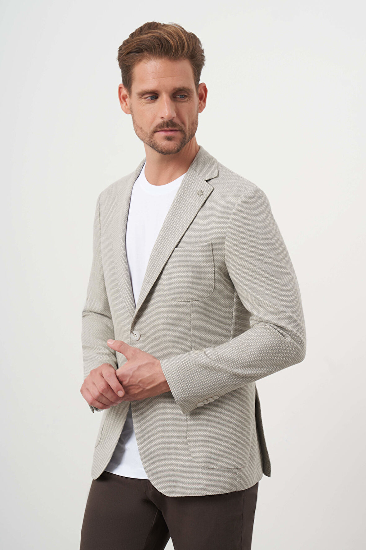  Erkek Çağla Yeşili Dokuma Slim Fit Torba Cep Mono Yaka Spor Ceket