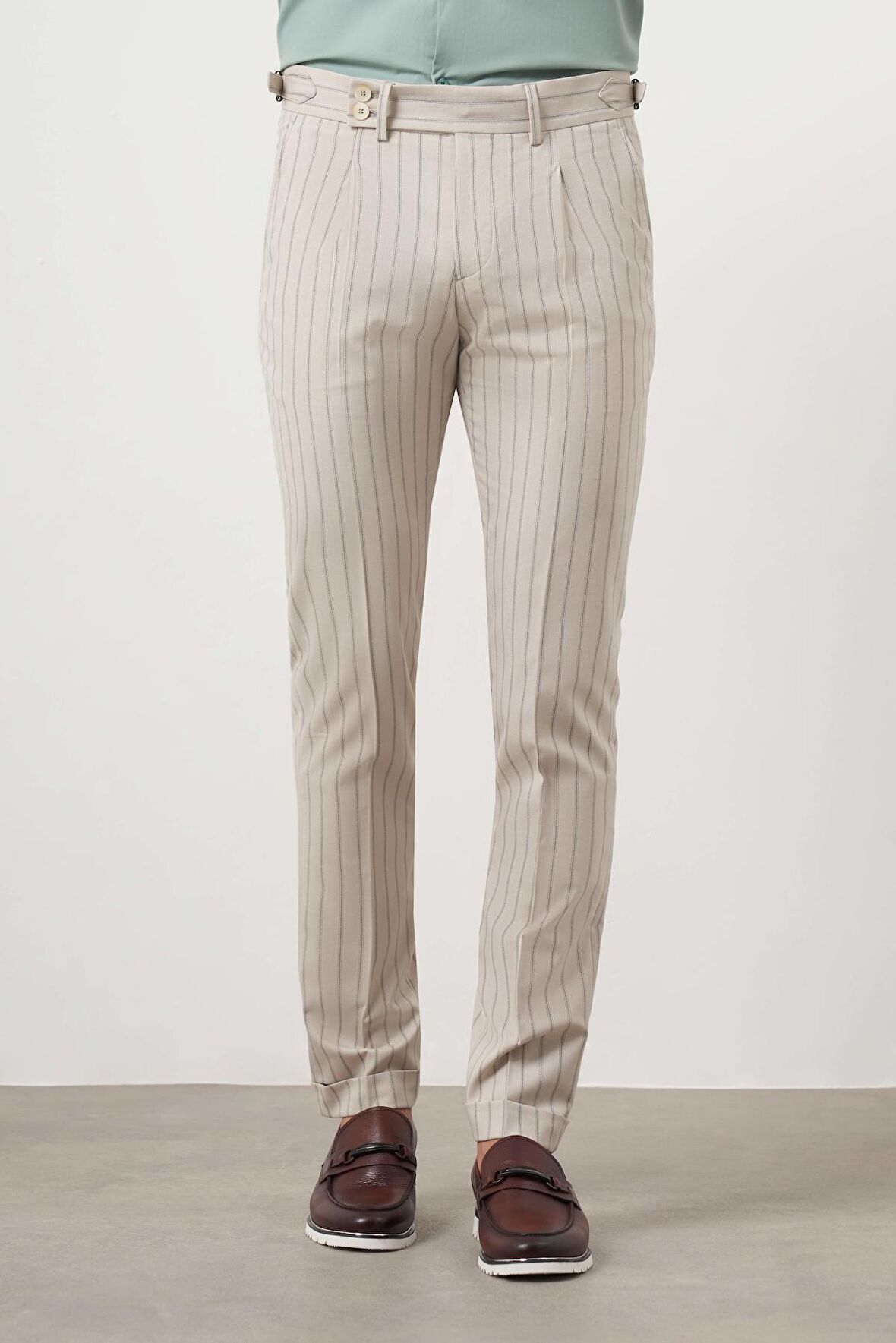  Erkek Bej Poliviskon Trend Pileli Slim Fit Spor Pantolon