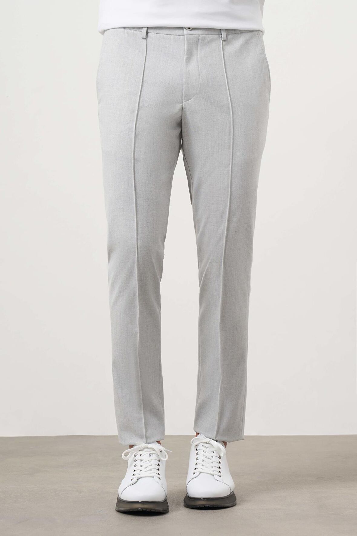  Erkek Gri Poliviskon Trend Düz Slim Fit Nervürlü Lastikli Pantolon
