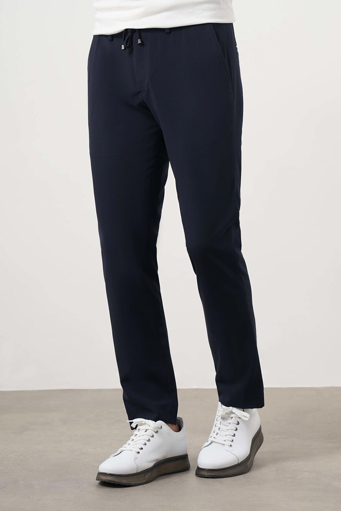  Erkek Lacivert Poliviskon Trend İpli Jogger Slim Fit Spor Pantolon