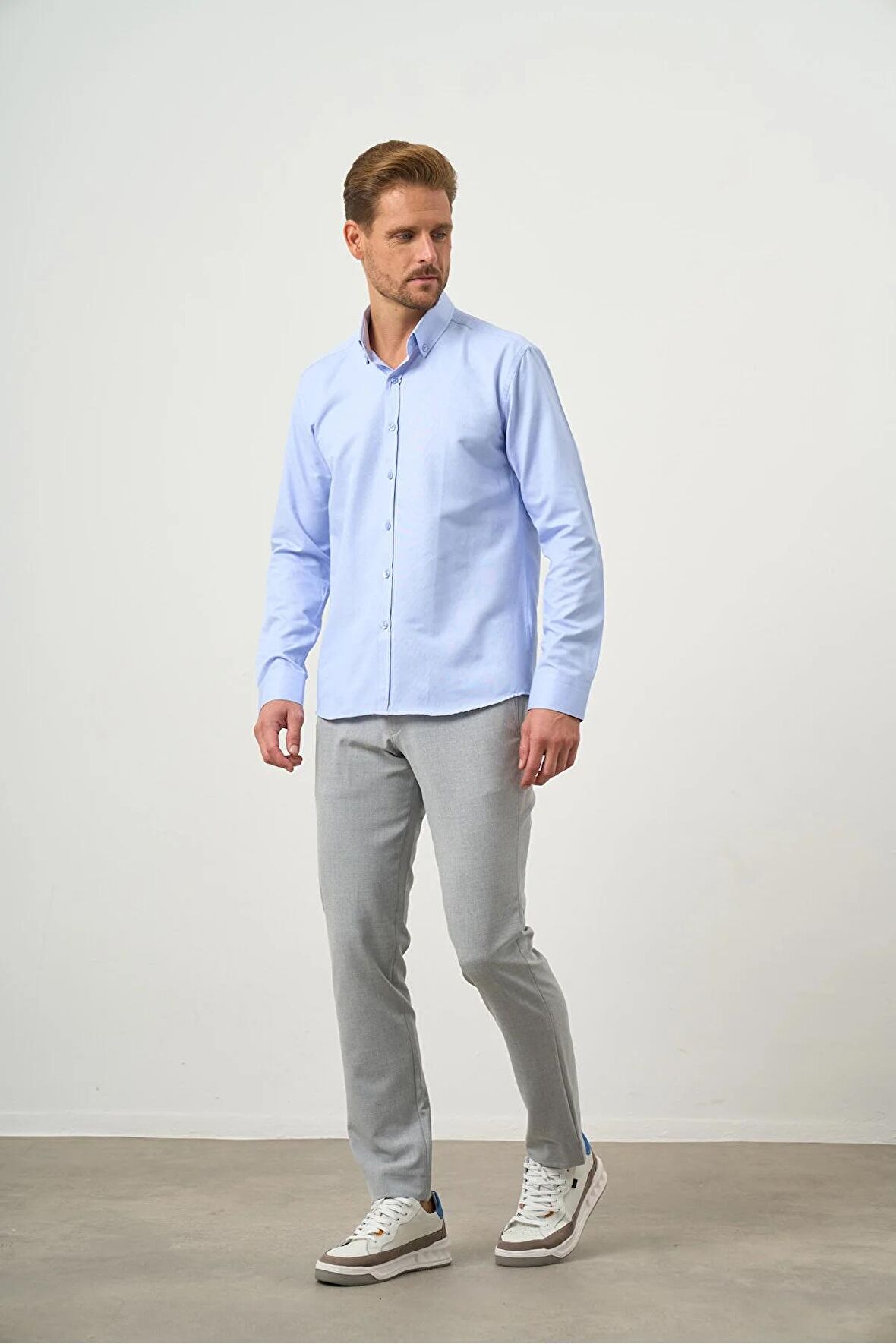  Erkek A. MAVİ Slim Fit Düğmeli Yaka Gömlek