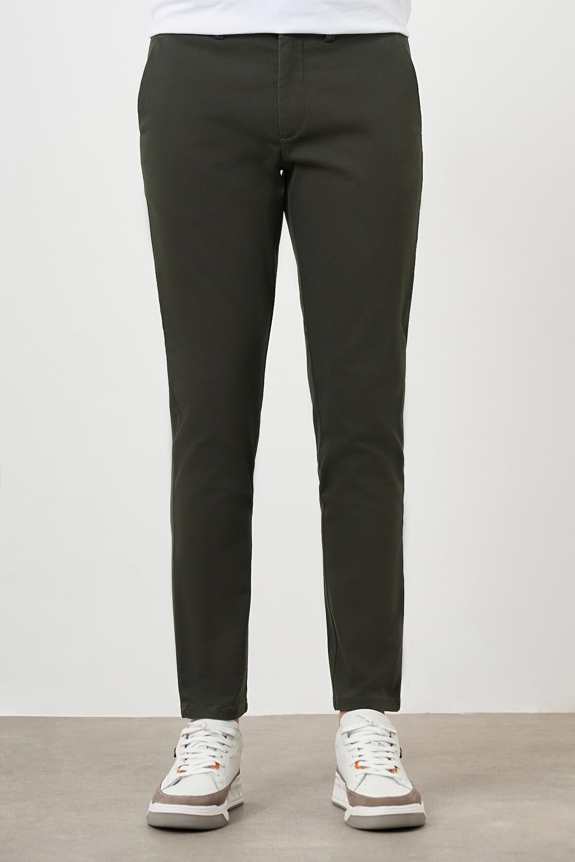  Erkek Haki Yazlık Pileli Slim Fit Chino Pantolon