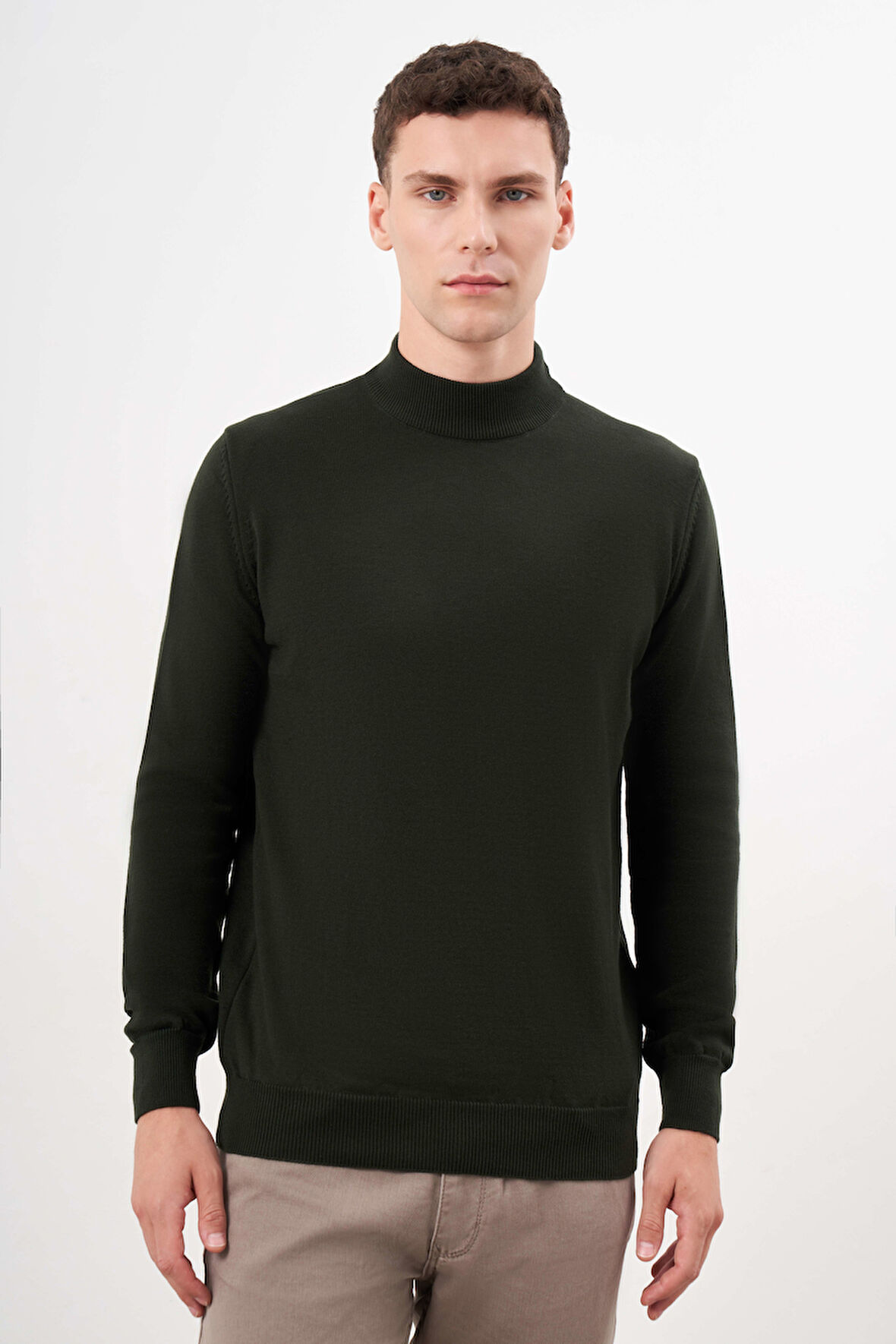  Erkek Haki Basic Yarım Balıkçı Yaka Dynamic Fit Rahat Kesim Triko