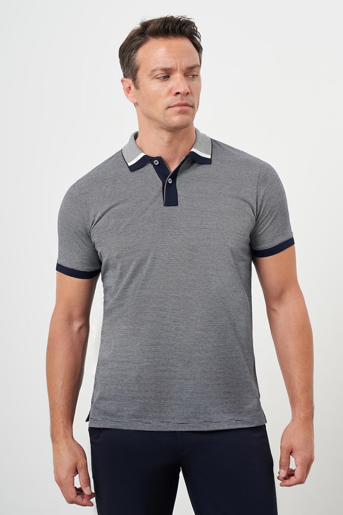  Erkek Lacivert Trend Polo Yaka Dynamic Fit T-Shirt