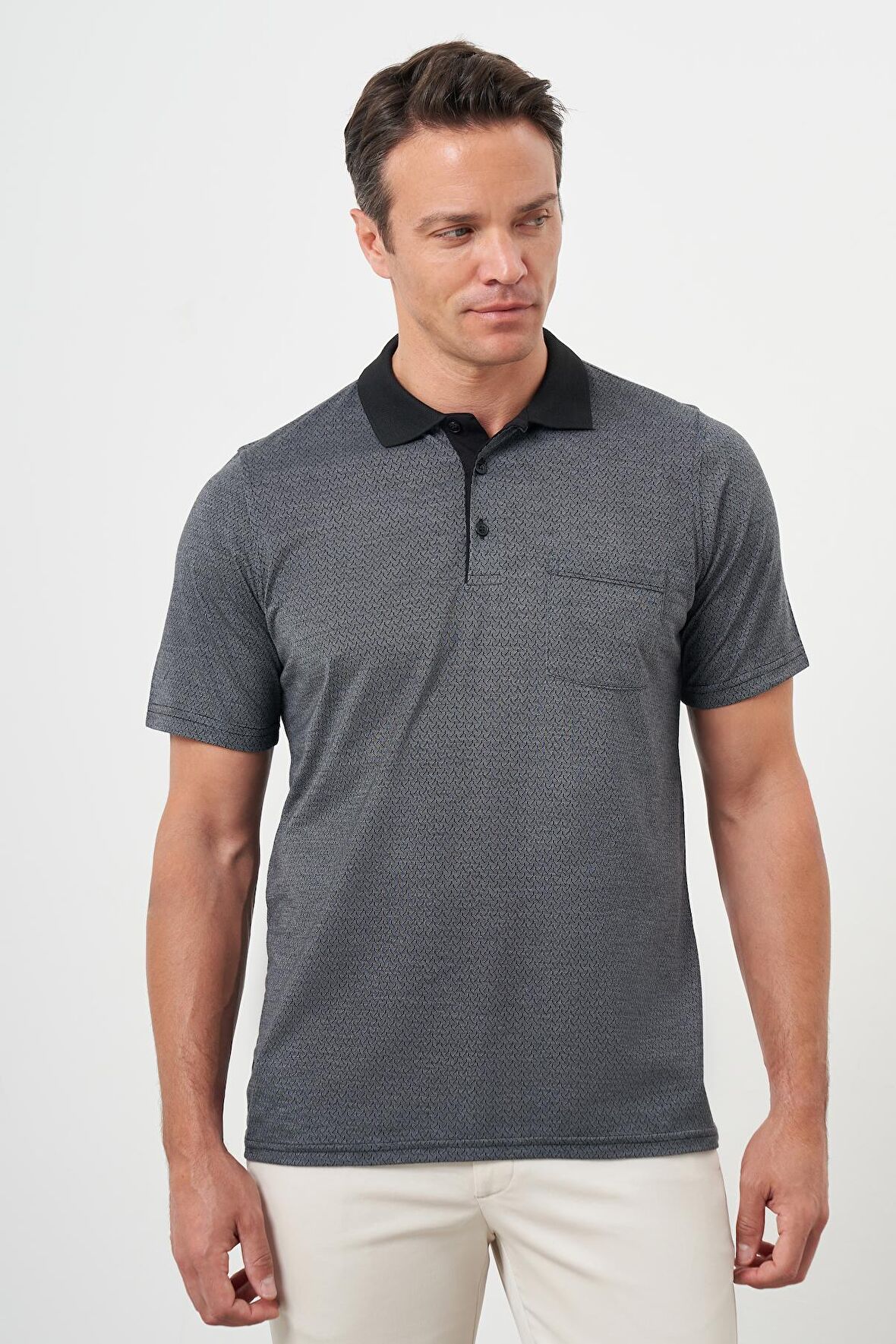  Erkek Antrasit Trend Cepli Polo Yaka T-Shirt
