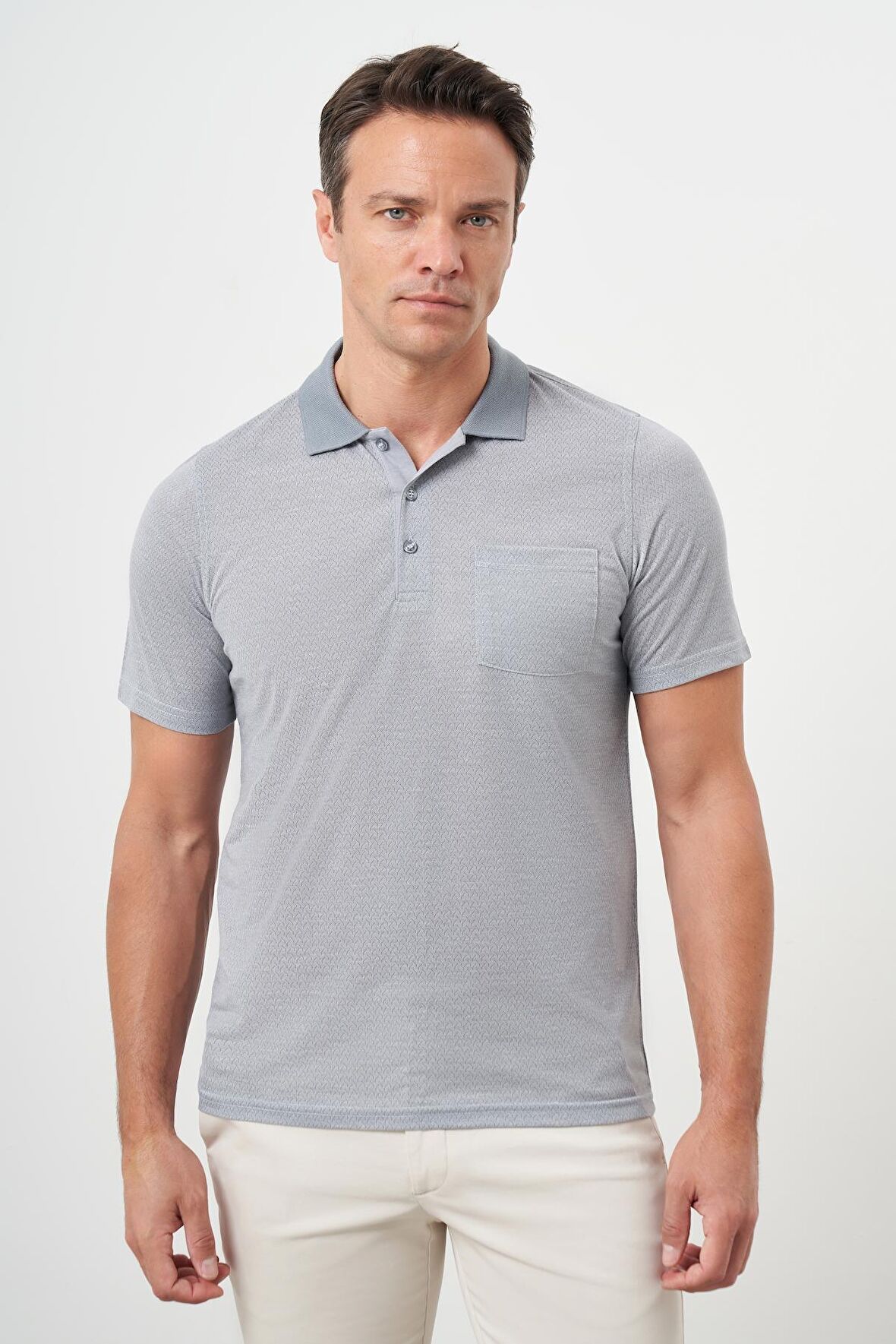  Erkek Gri Trend Cepli Polo Yaka T-Shirt