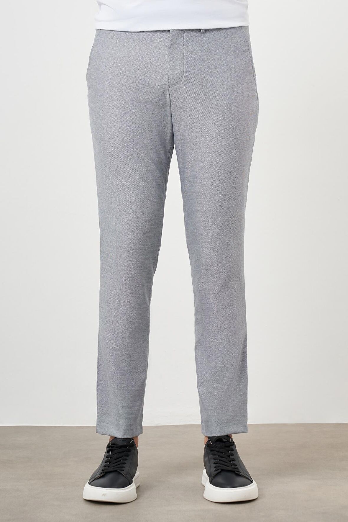  Erkek Gri Poliviskon Trend Desenli Lastikli Slim Fit Pantolon