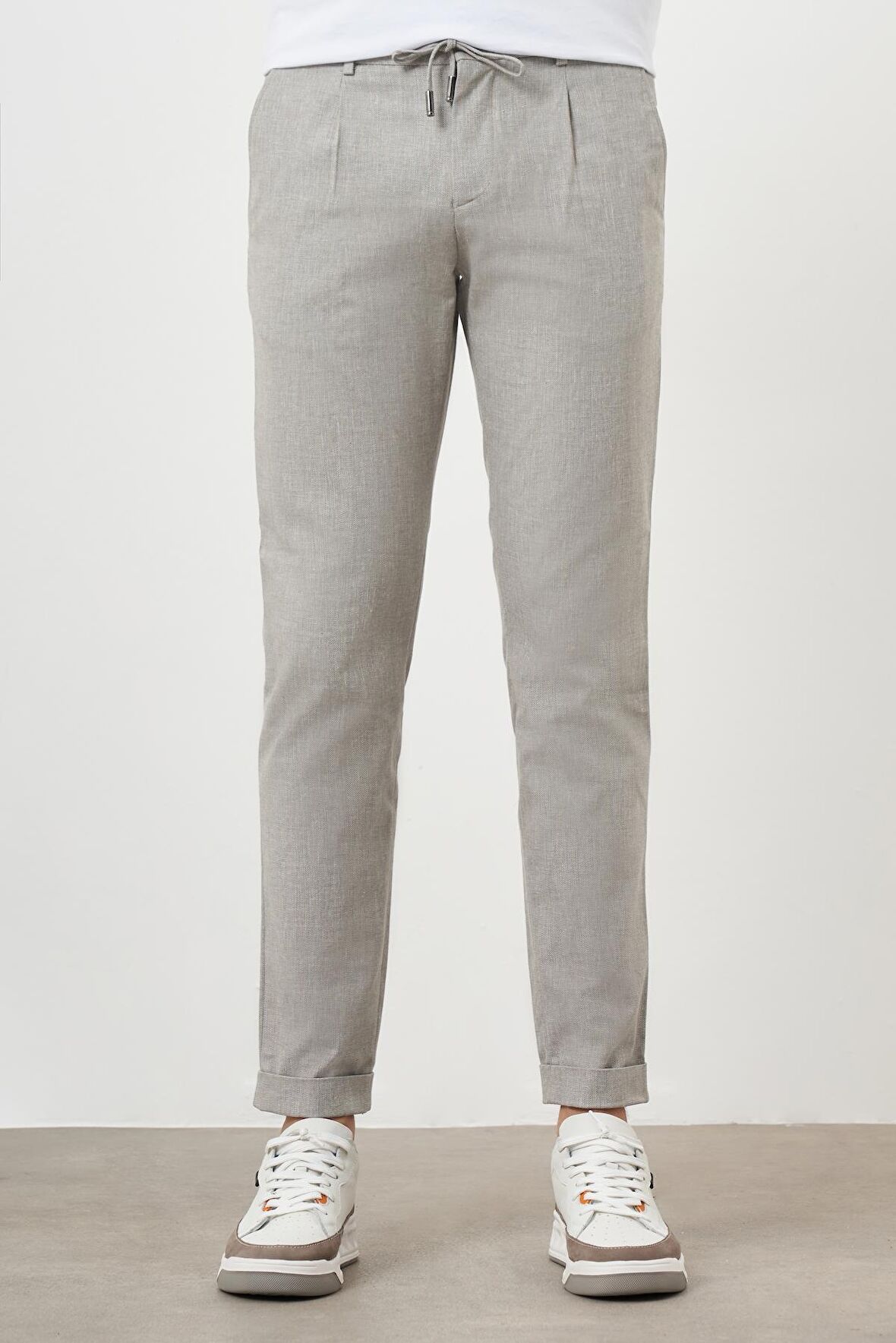  Erkek Yeşil Pamuk Keten Trend İpli Jogger Slim Fit Spor Pantolon
