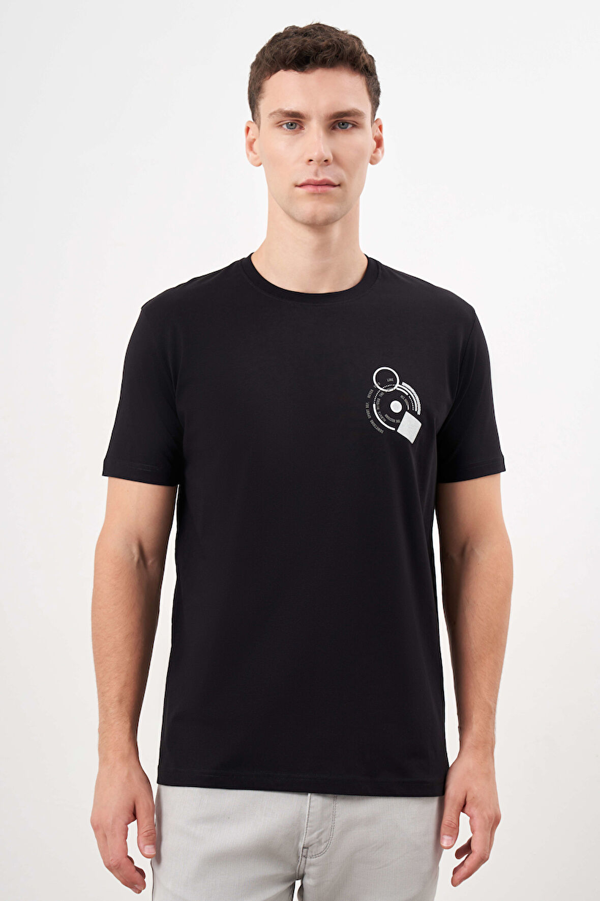  Erkek Siyah Trend Süprem Baskılı Bisiklet Yaka Dynamic Fit T-Shirt