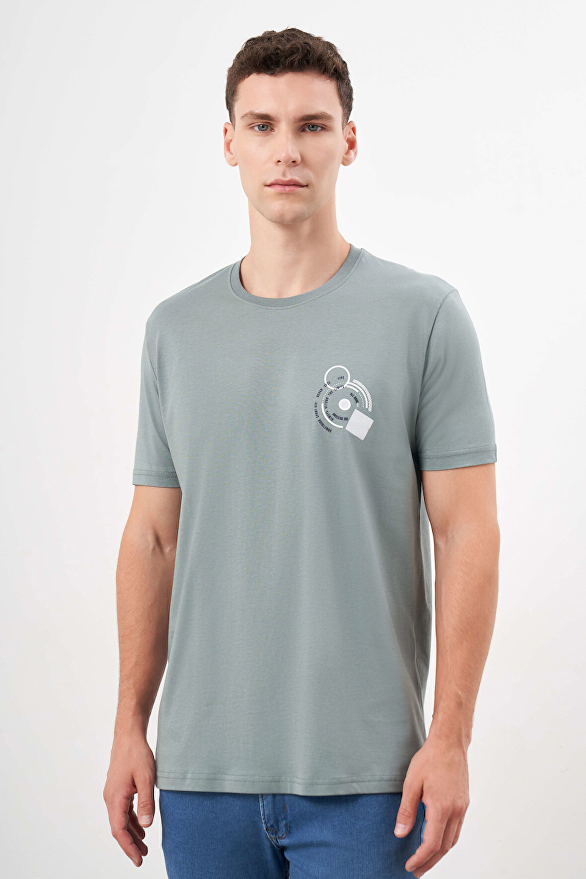  Erkek Yeşil Trend Süprem Baskılı Bisiklet Yaka Dynamic Fit T-Shirt