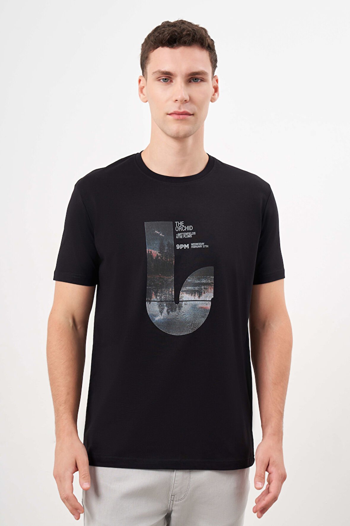  Erkek Siyah Trend Süprem Baskılı Bisiklet Yaka Dynamic Fit T-Shirt