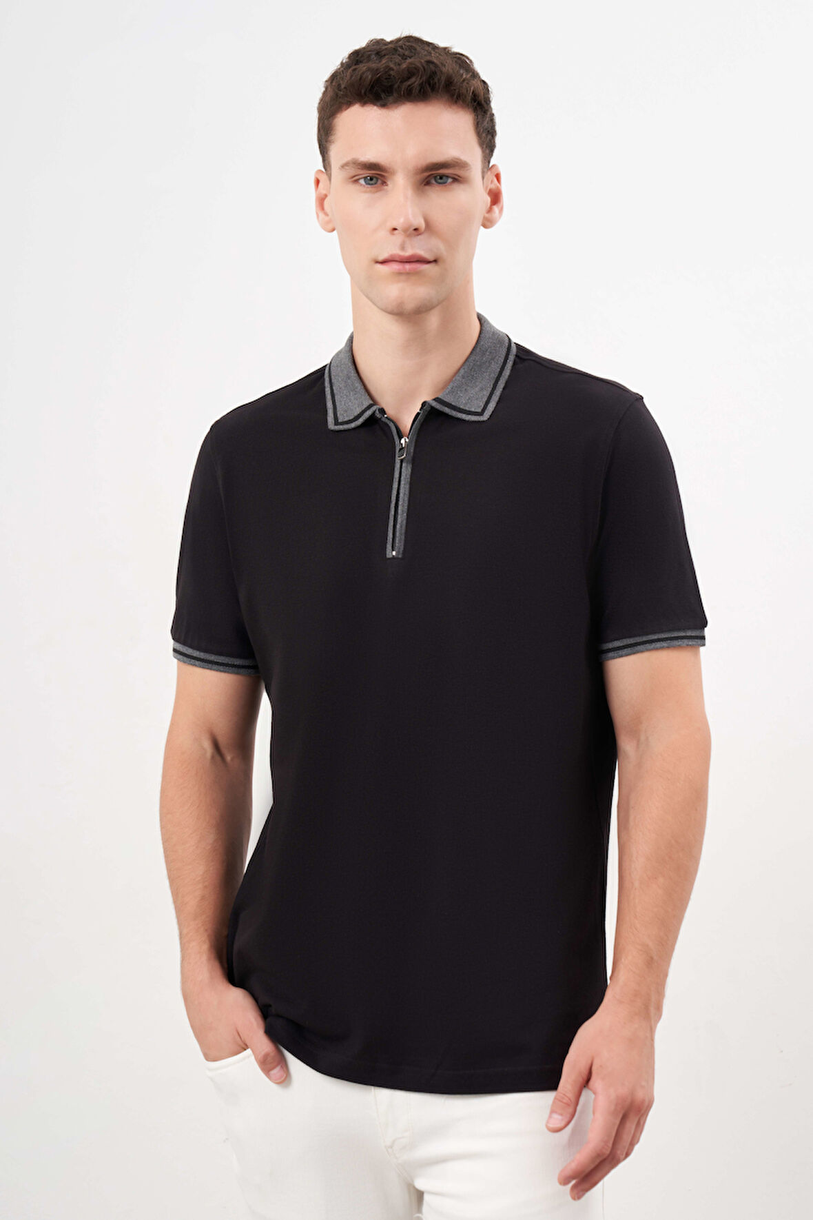  Erkek Siyah Trend Polo Yaka Dynamic Fit T-Shirt