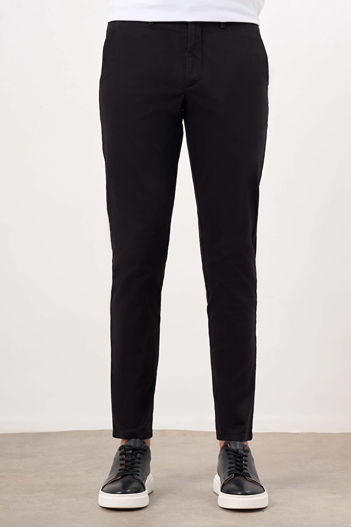  Erkek Siyah Mevsimlik Pamuk Yan Cep Slim Fit Chino Pantolon