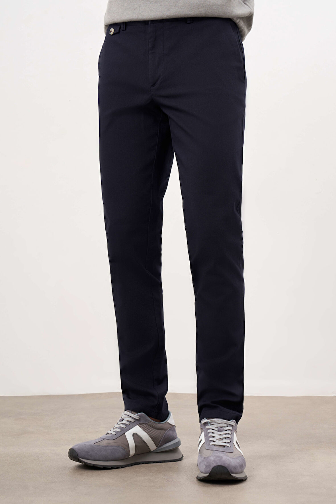 Erkek Lacivert Yazlık Pamuk Yan Cep Slim Fit Chino Pantolon