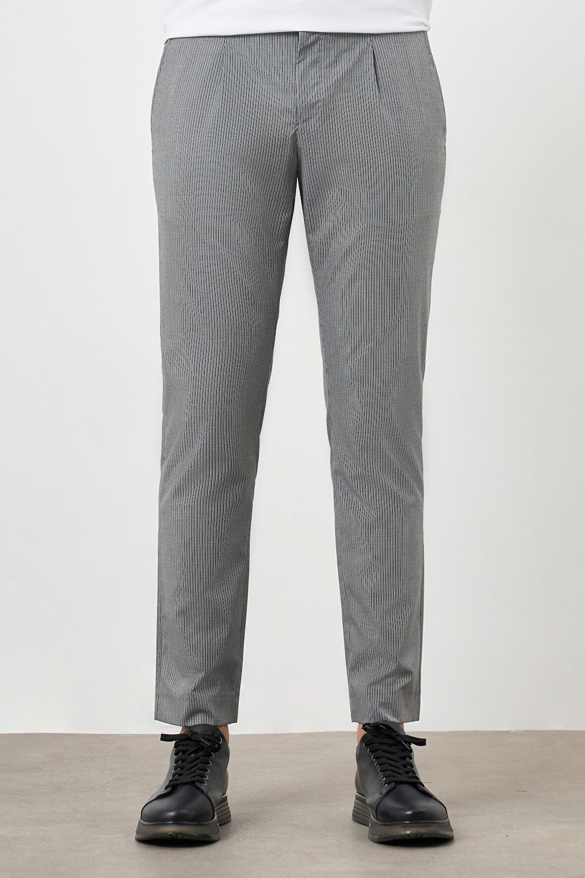  Erkek Füme Poliviskon Trend Pileli Slim Fit Spor Pantolon