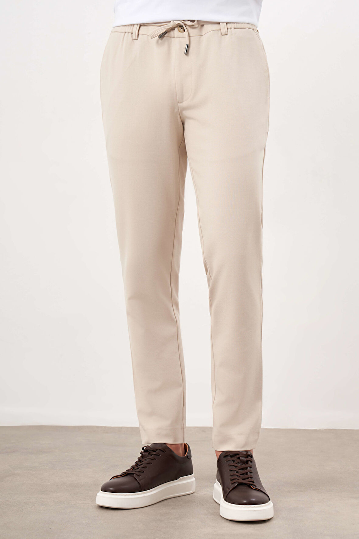  Erkek Bej Poliviskon Trend İpli Jogger Slim Fit Spor Pantolon