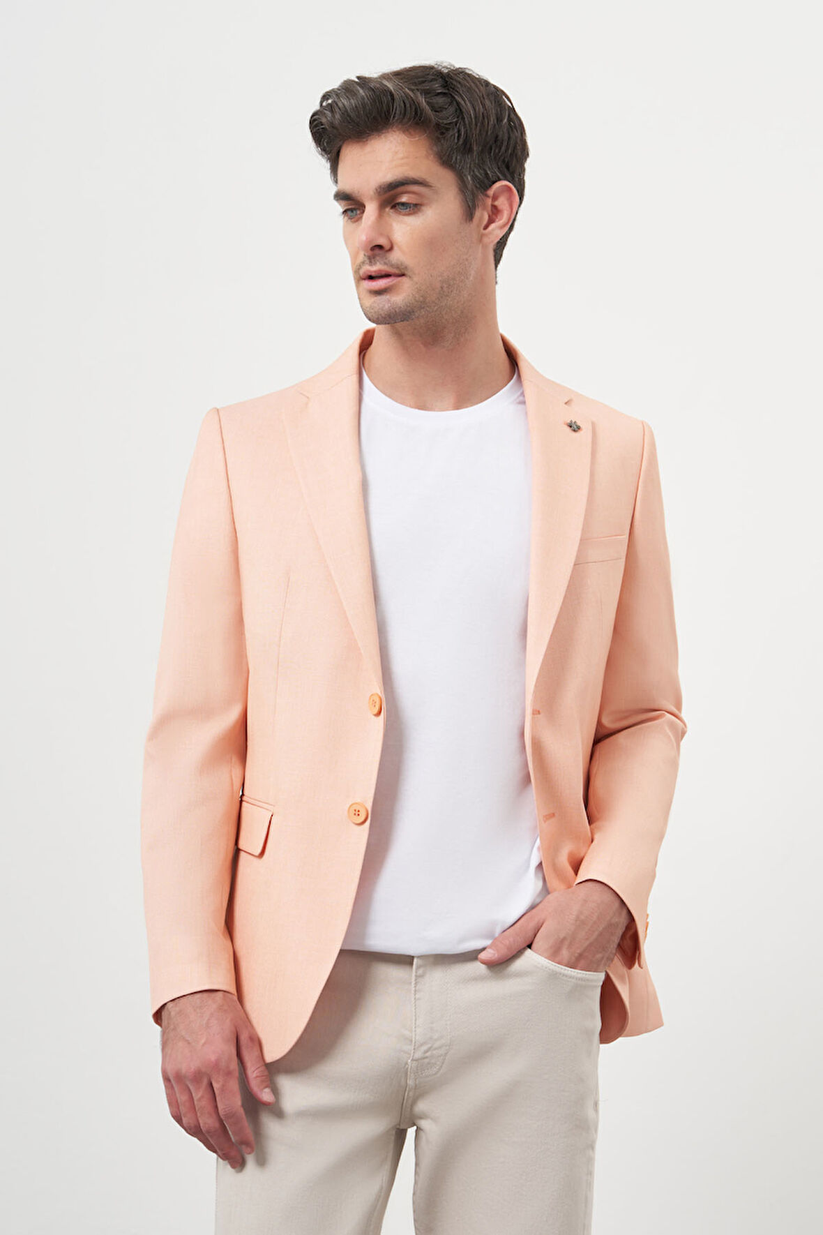  Erkek Yavruağzı Poliviskon Slim Fit Mono Yaka Klasik Ceket