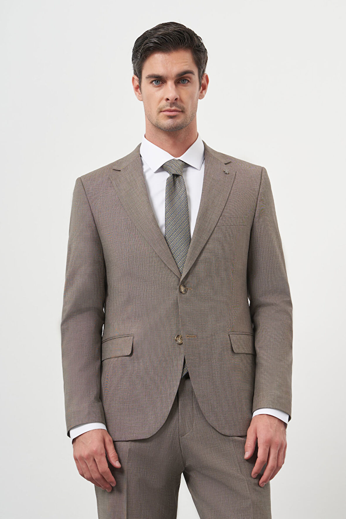  Erkek KAHVE Yün Slim Fit Mono Yaka Takım Elbise