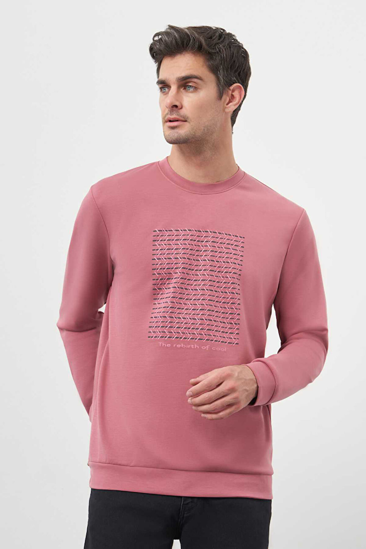  Erkek Gül Trend Bisiklet Yaka Sweat-Shirt