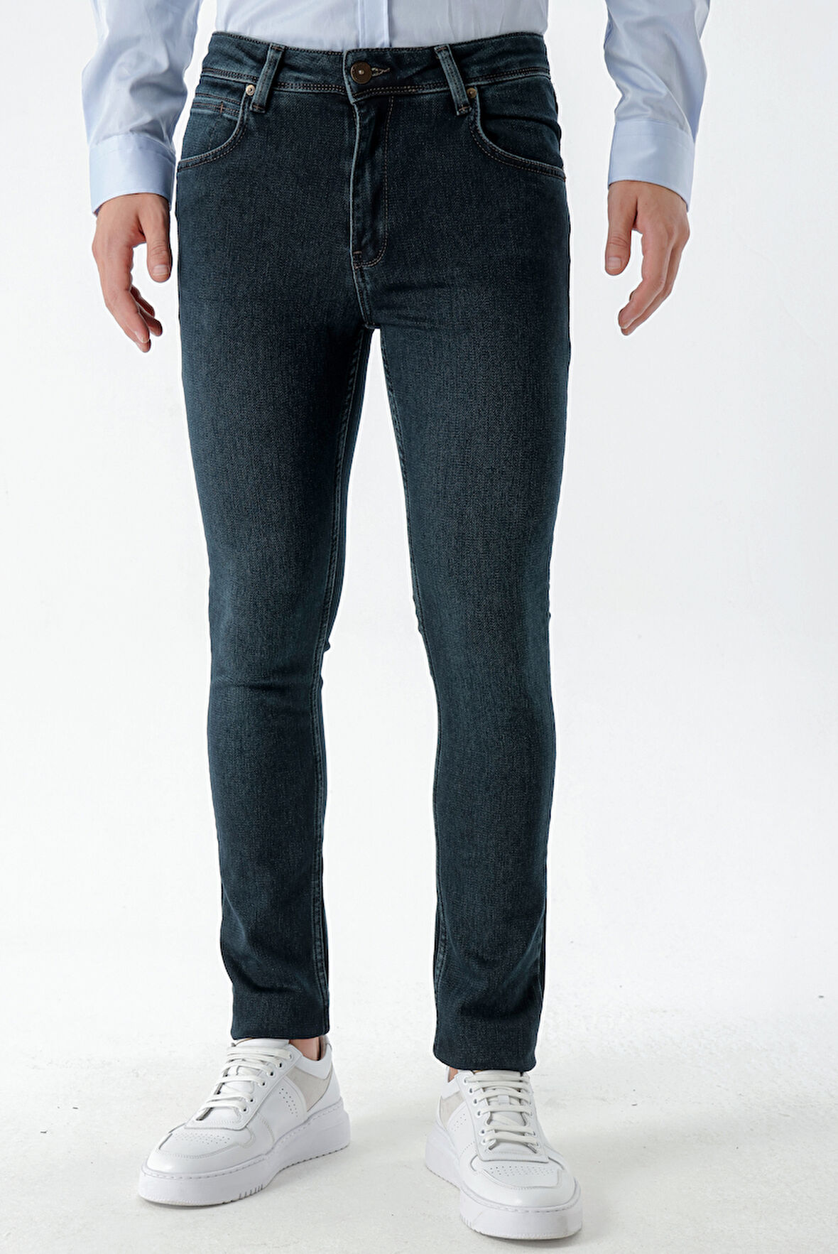  Erkek Haki Denim 5 Cep Slim Fit Jean Kot Pantolon