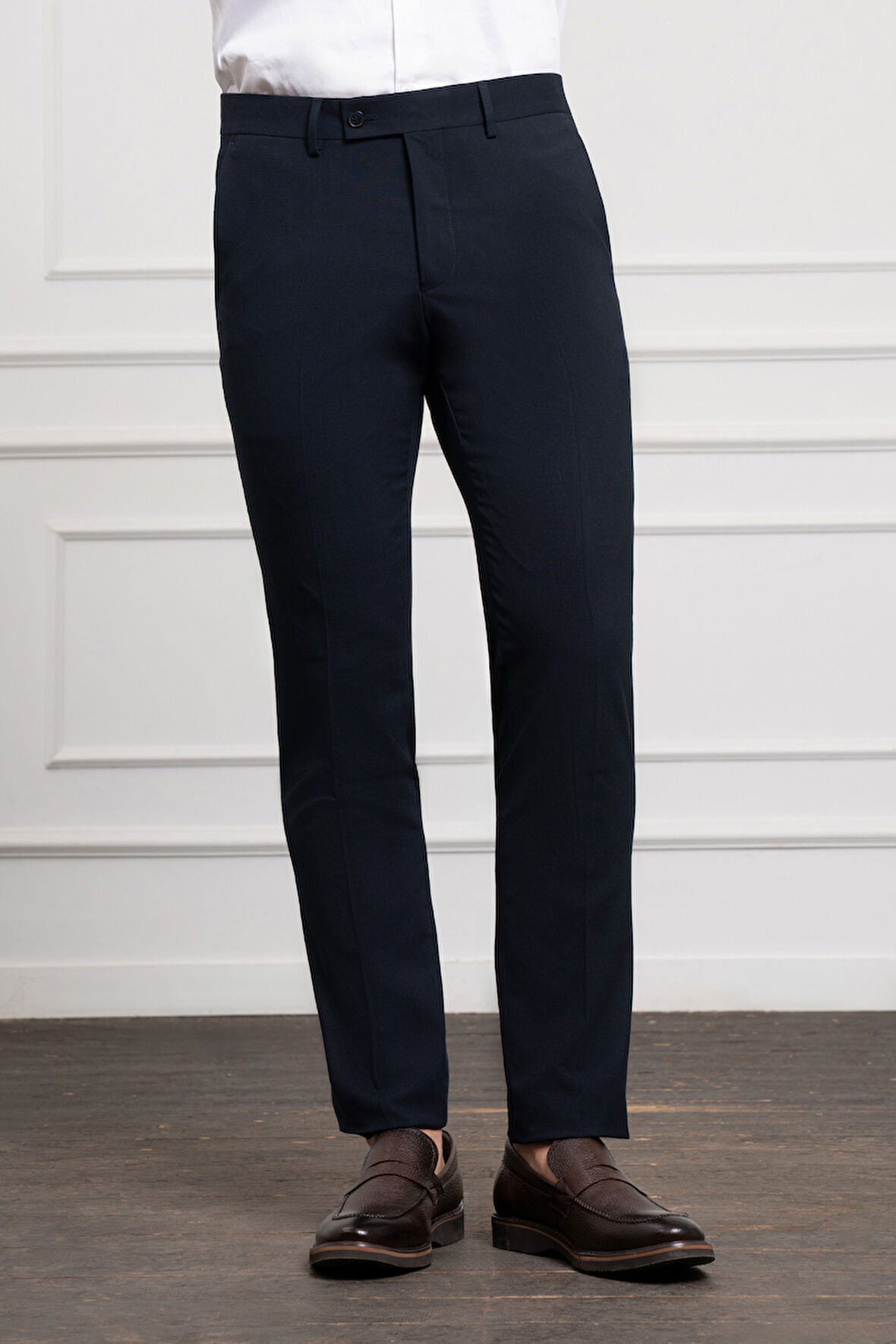  Erkek Lacivert Poliviskon Basic Slim Fit Dar Kesim Classic Pantolon