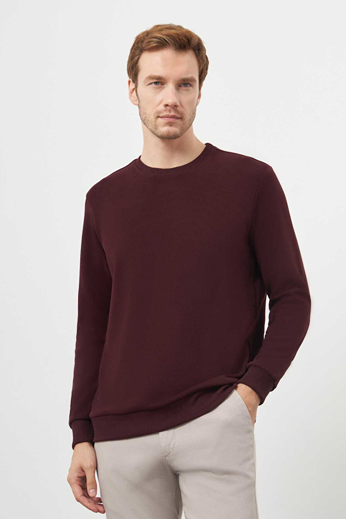  Erkek Bordo Trend Bisiklet Yaka Sweat-Shirt