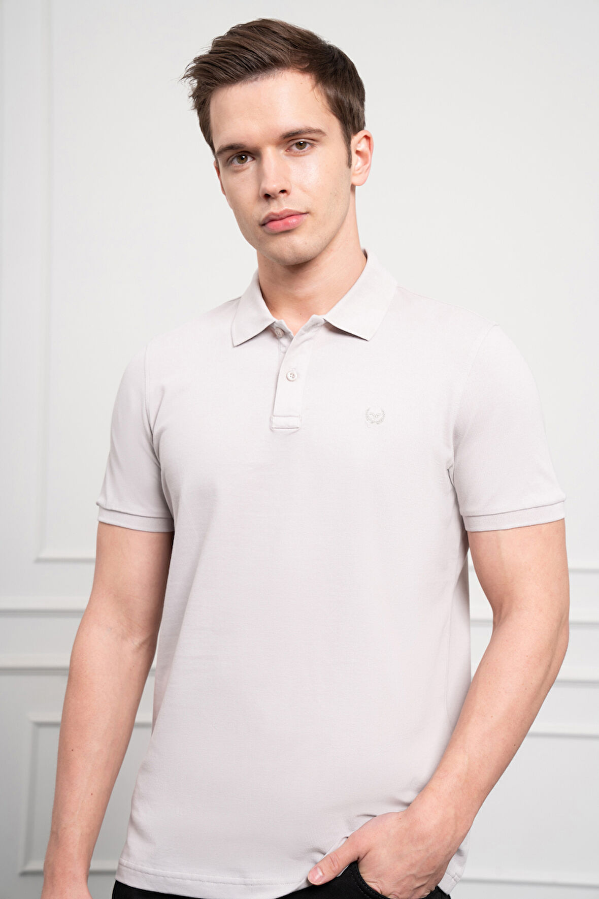  Erkek Gri Basic Polo Yaka Dynamic Fit T-Shirt