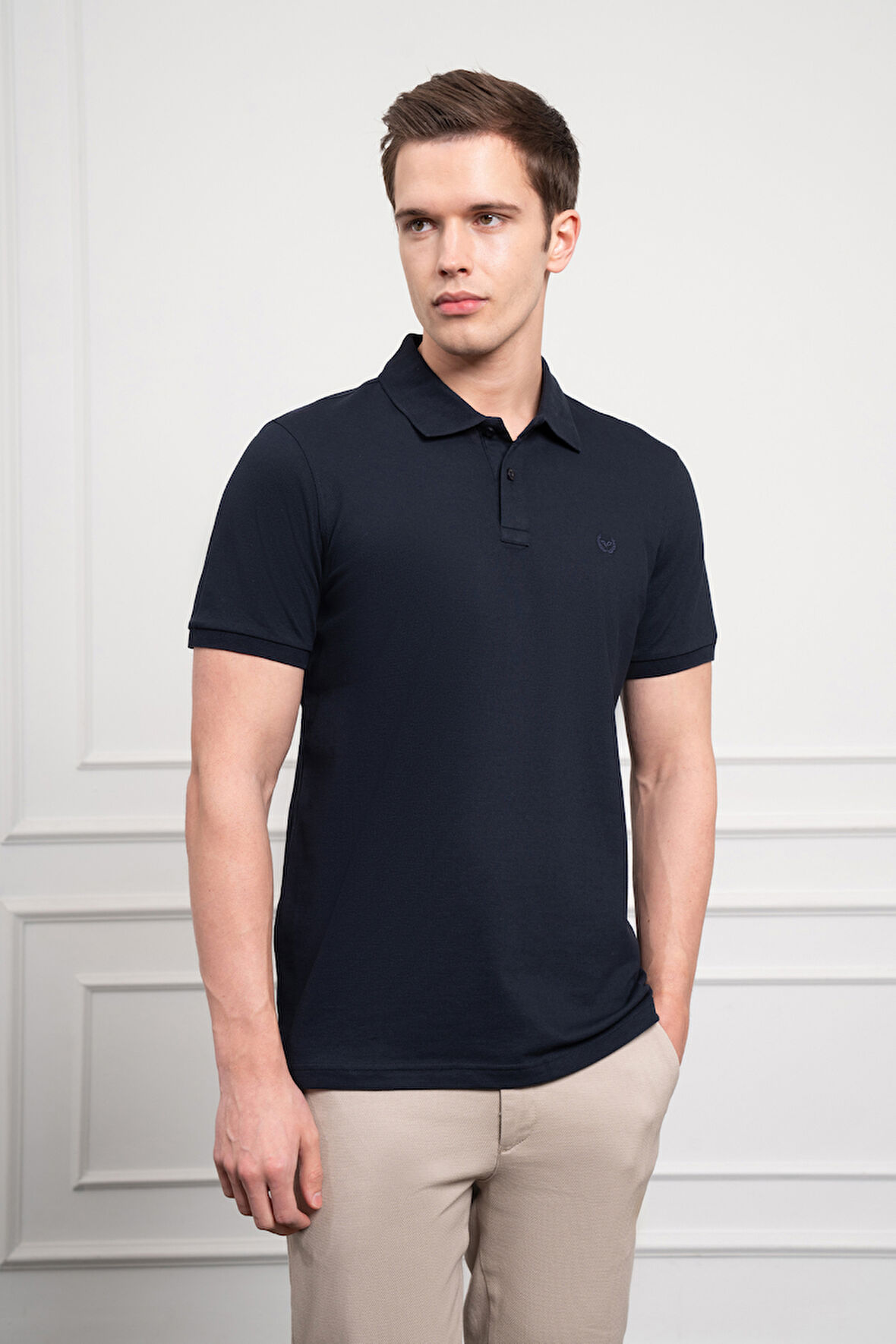  Erkek Lacivert Basic Polo Yaka Dynamic Fit T-Shirt