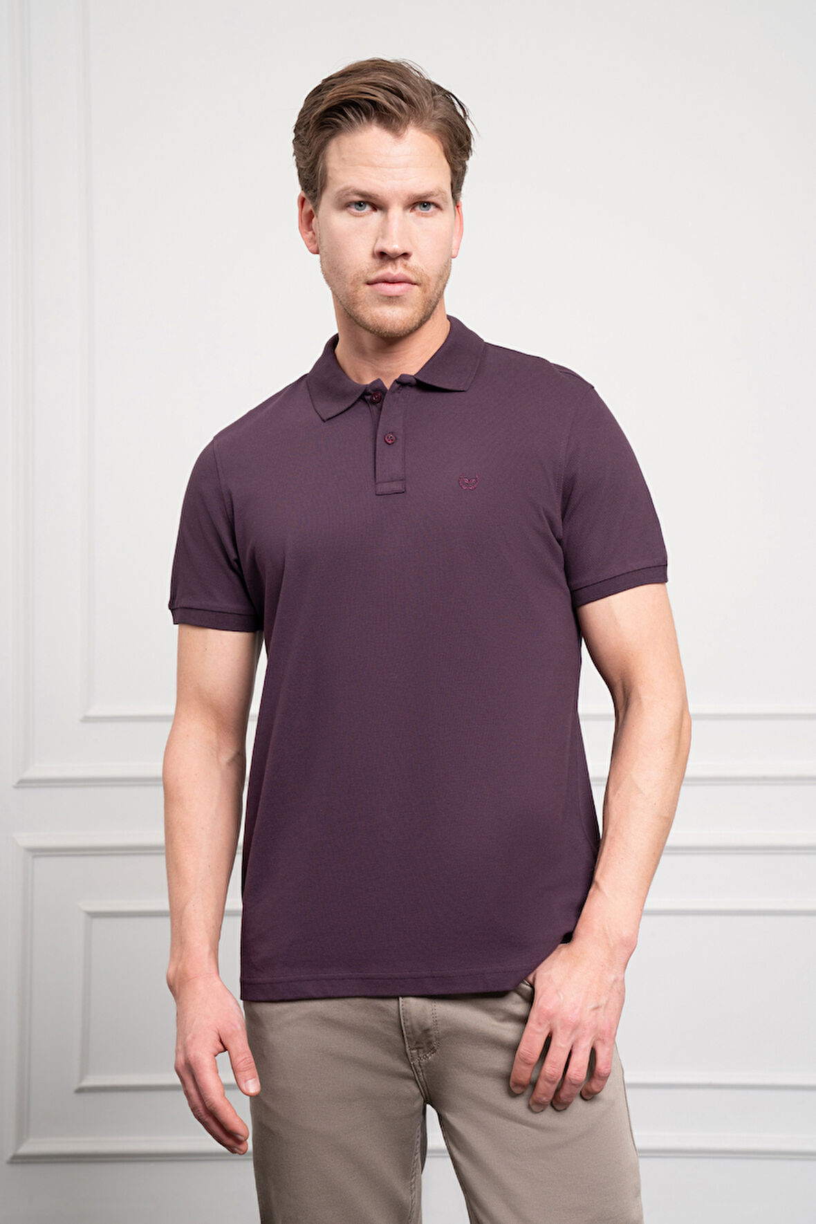  Erkek Mürdüm Basic Polo Yaka Dynamic Fit T-Shirt