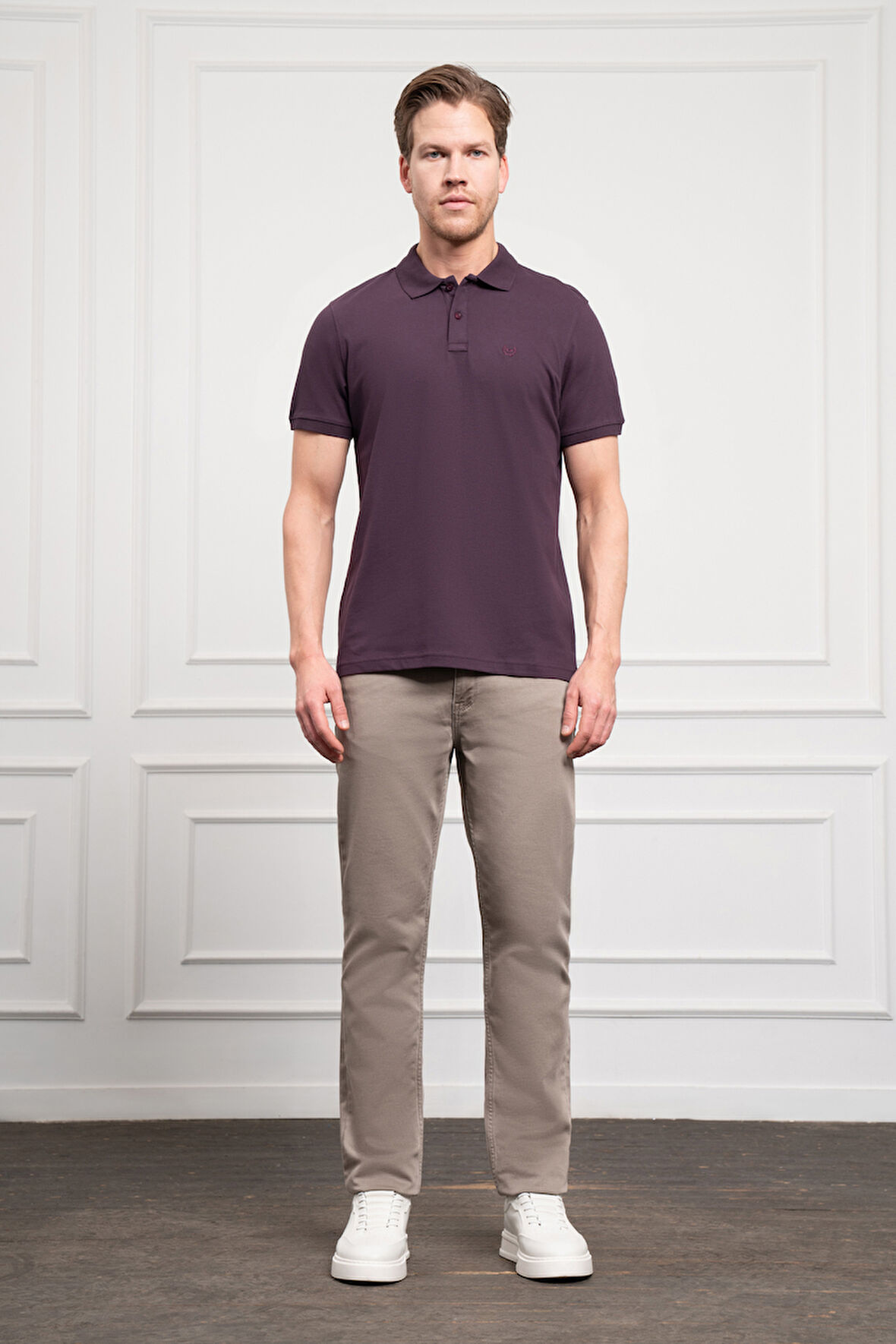  Erkek Mürdüm Basic Polo Yaka Dynamic Fit T-Shirt