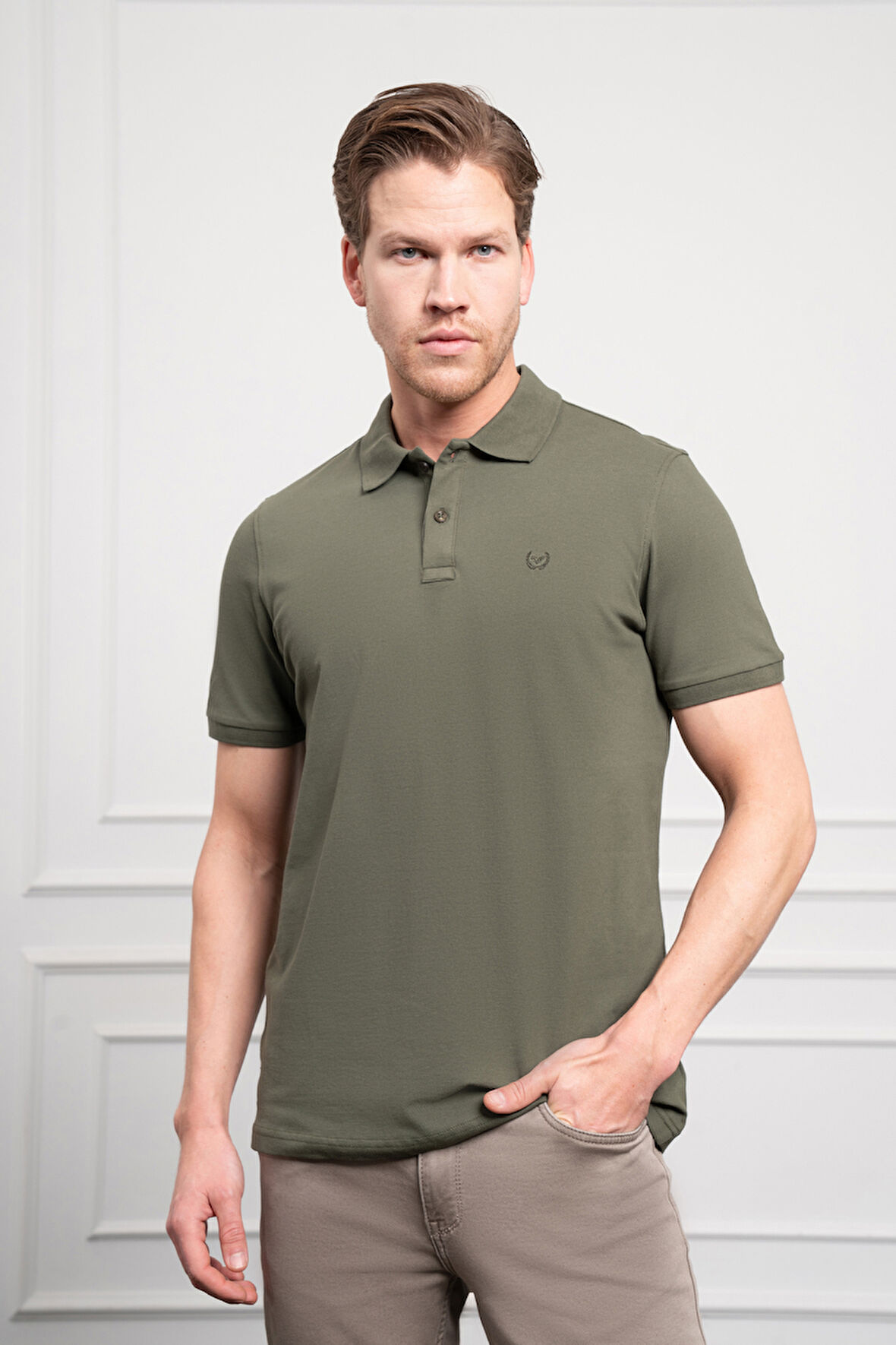  Erkek Haki Basic Polo Yaka Dynamic Fit T-Shirt