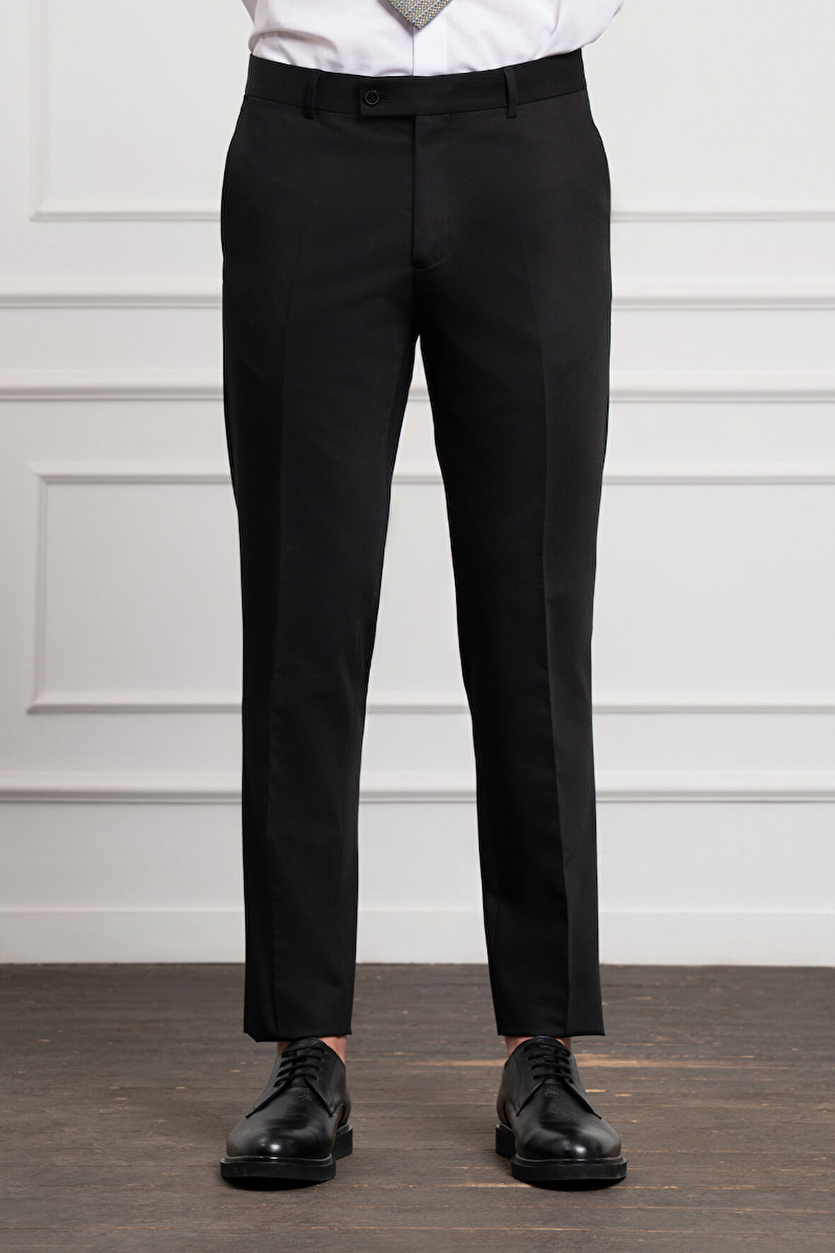  Erkek Siyah Poliviskon Basic Slim Fit Dar Kesim Pantolon