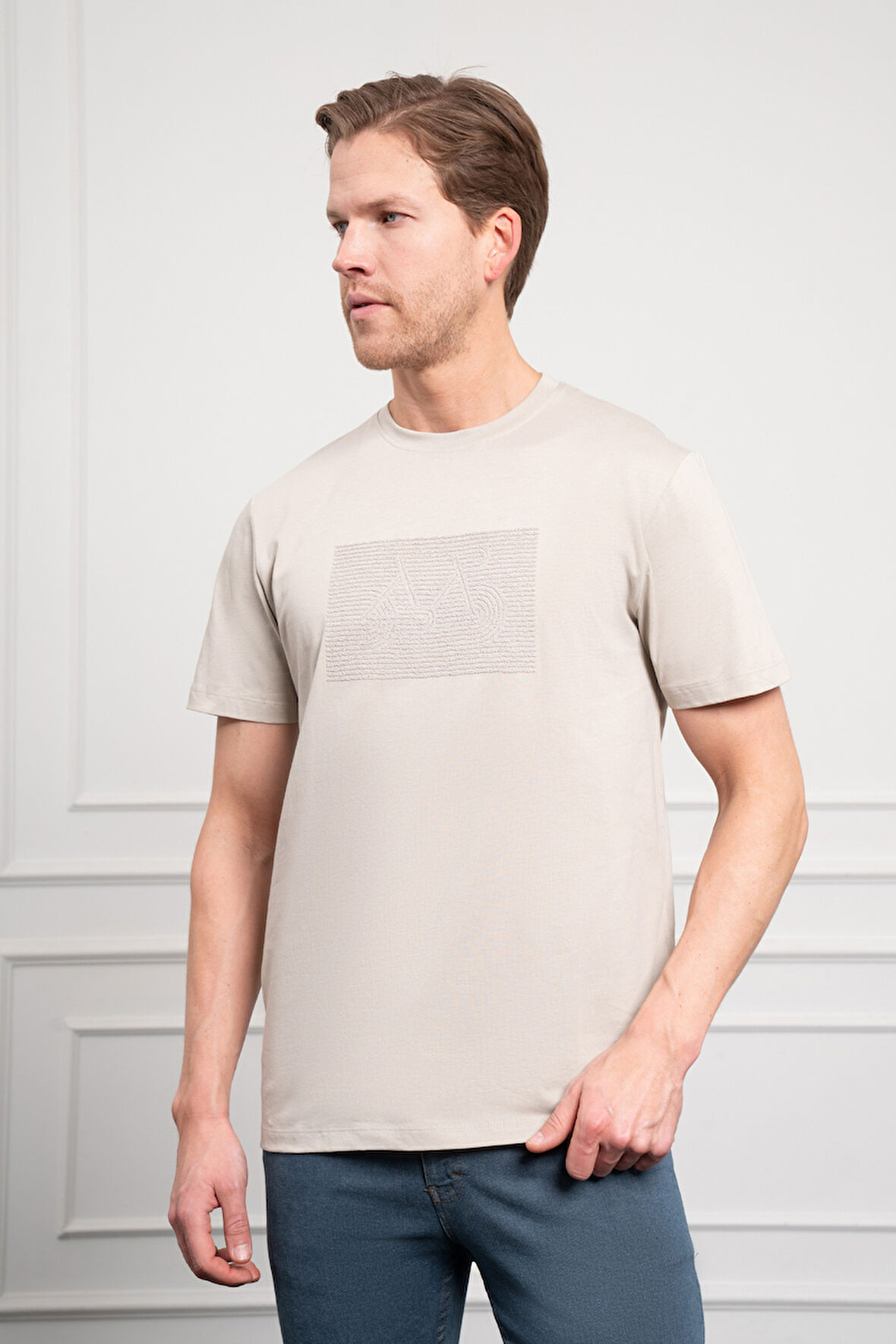  Erkek Taş Trend Bisiklet Yaka Dinamik Fit Pamuk T-Shirt