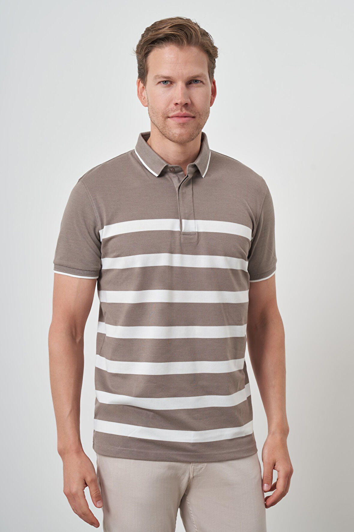  Erkek Vizon Trend Rınger Polo Yaka T-Shirt