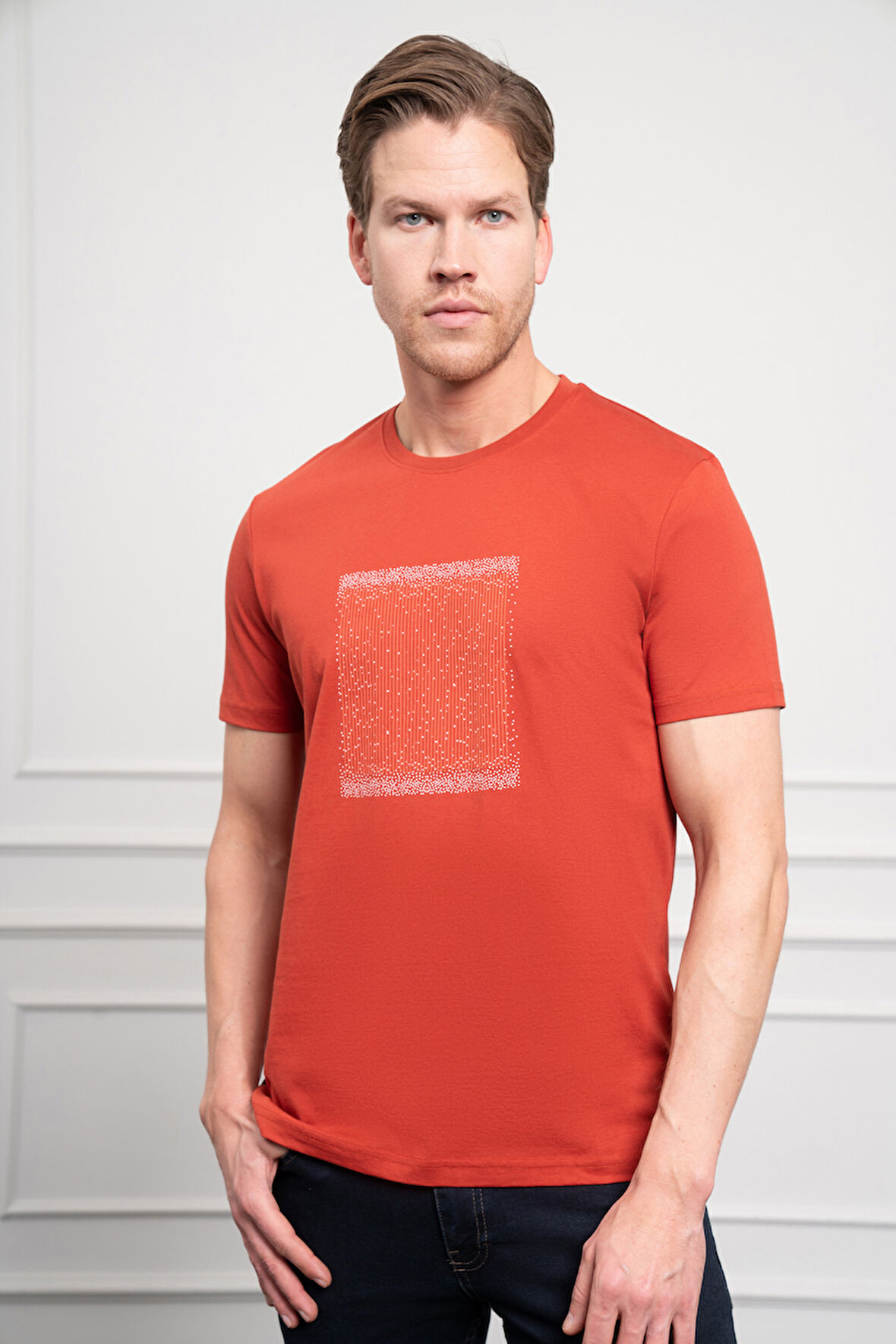  Erkek Tarçın Trend Bisiklet Yaka Dinamik Fit Pamuk T-Shirt