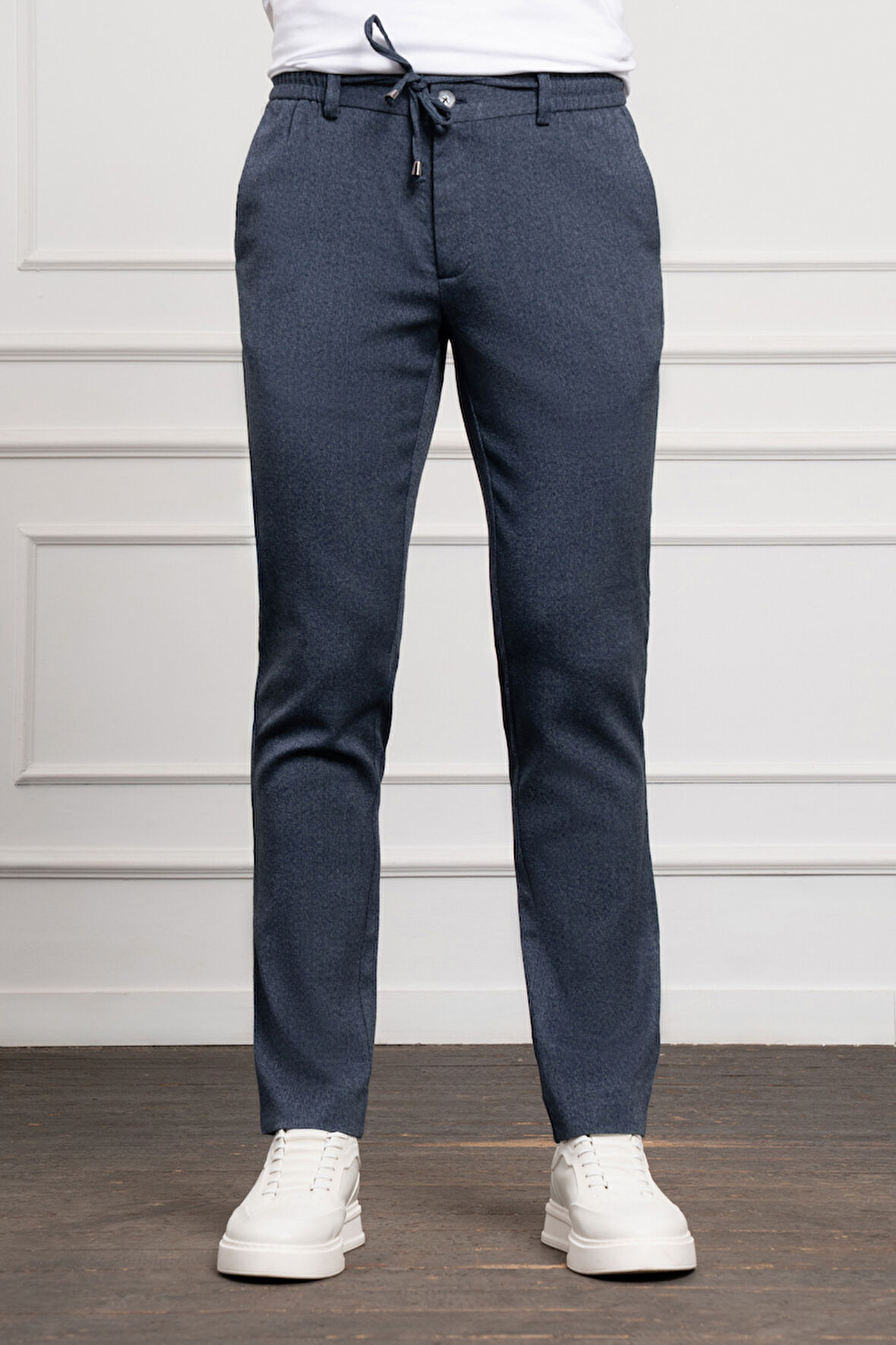  Erkek Marine Jogger Slim Fit Dar Kesim Çıtçıtlı İpli Pantolon