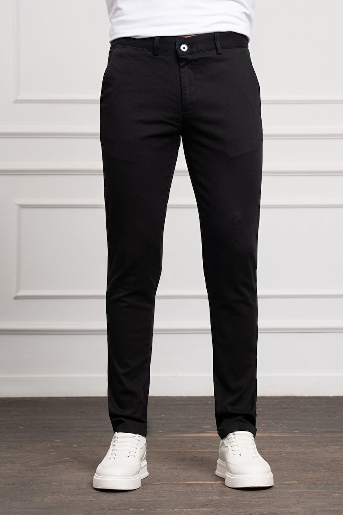  Erkek Siyah Slim Fit Dar Kesim Chino Pantolon