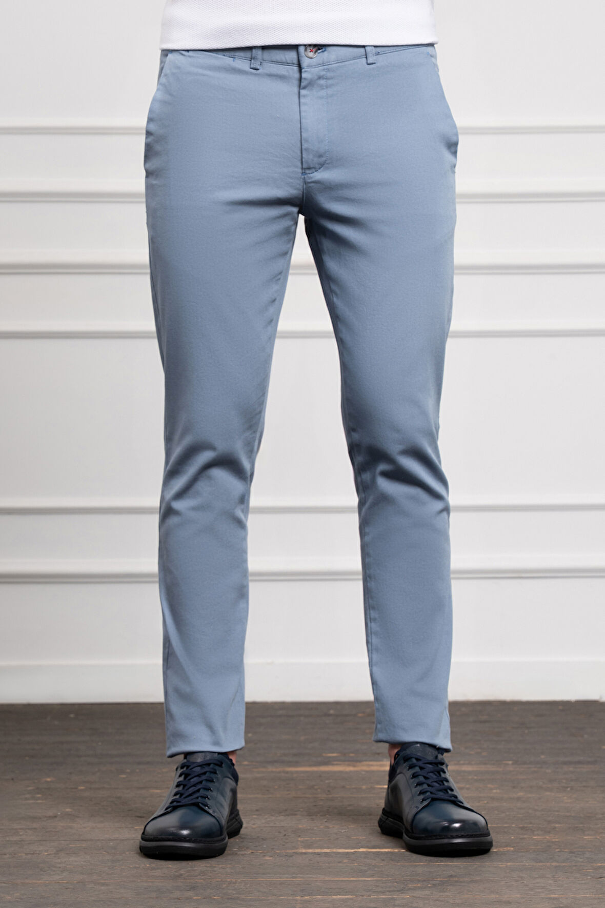  Erkek Mavi Slim Fit Dar Kesim Chino Pantolon