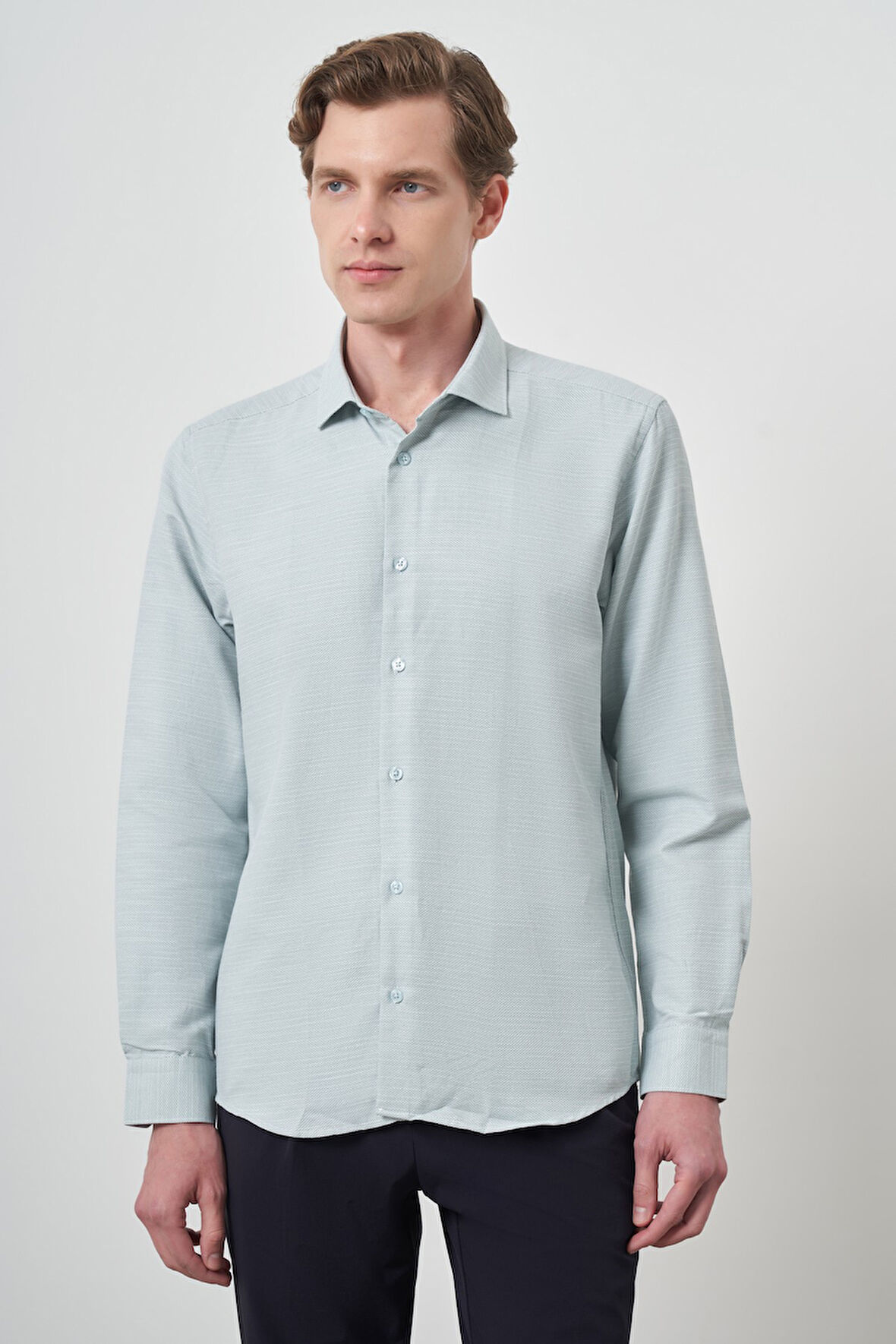  Erkek Yeşil Slim Fit İtalyan Yaka Gömlek